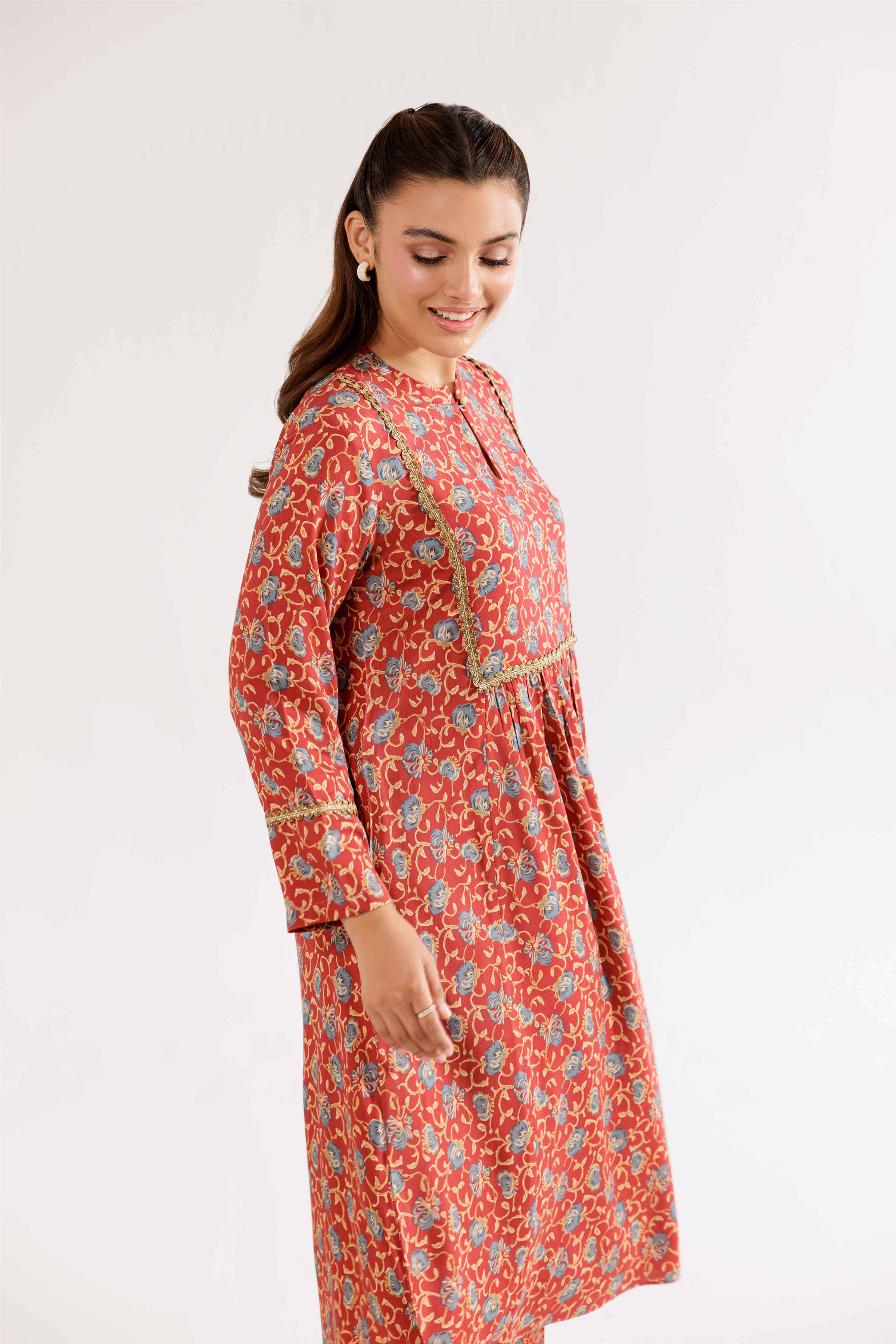 NishatUK - Brown Printed Linen 2-piece ready to wear Dress
