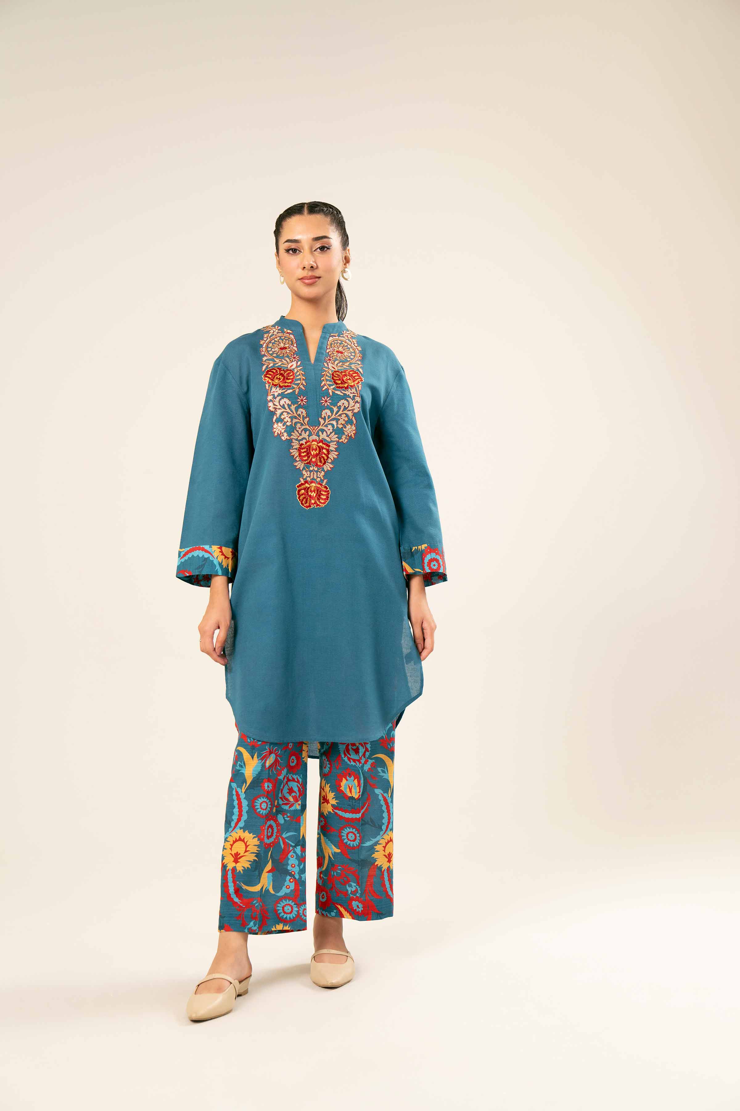 NishatUK - Brown Embroidered Khaddar 2-piece ready to wear Dress