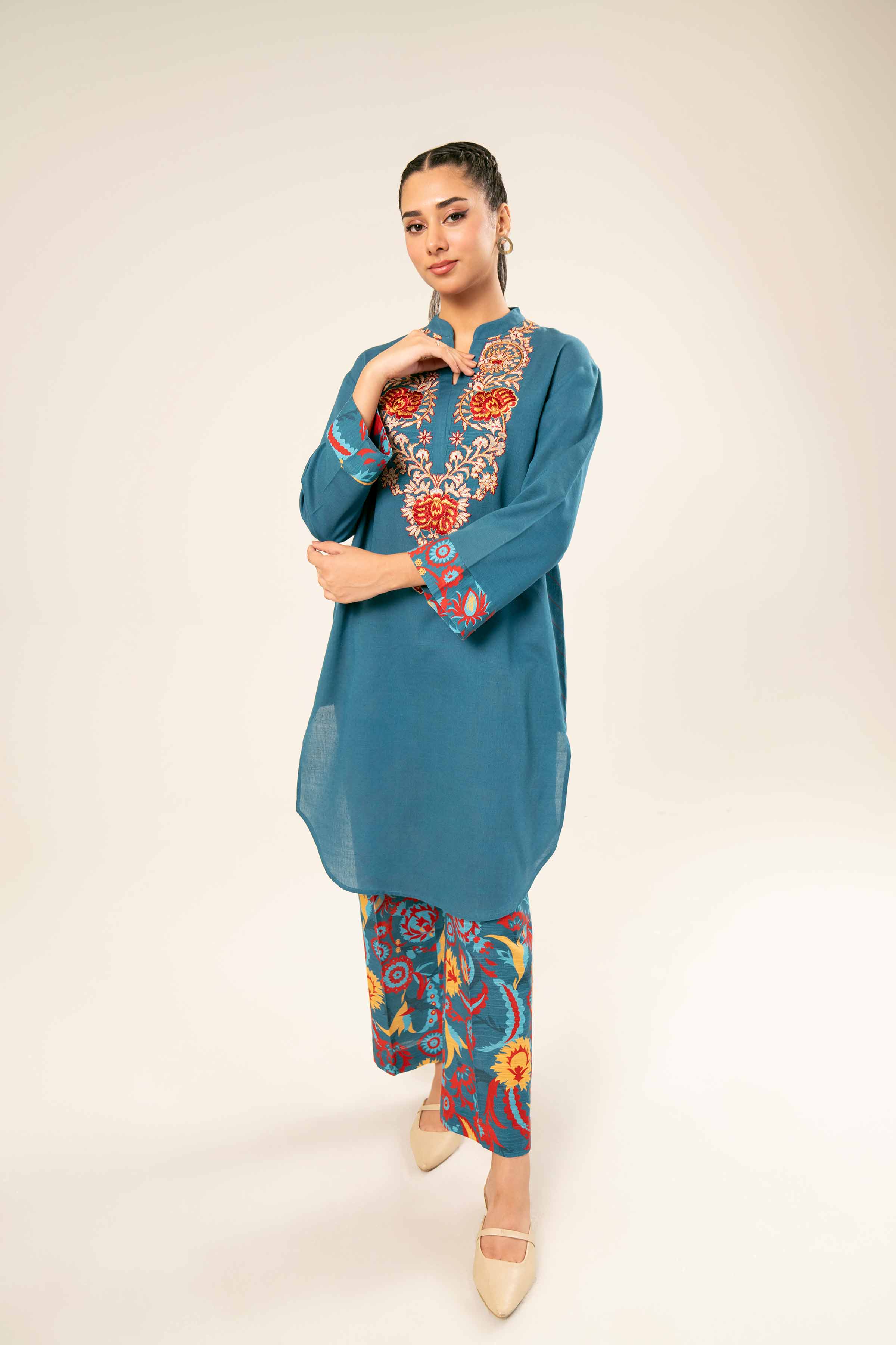 NishatUK - Brown Embroidered Khaddar 2-piece ready to wear Dress