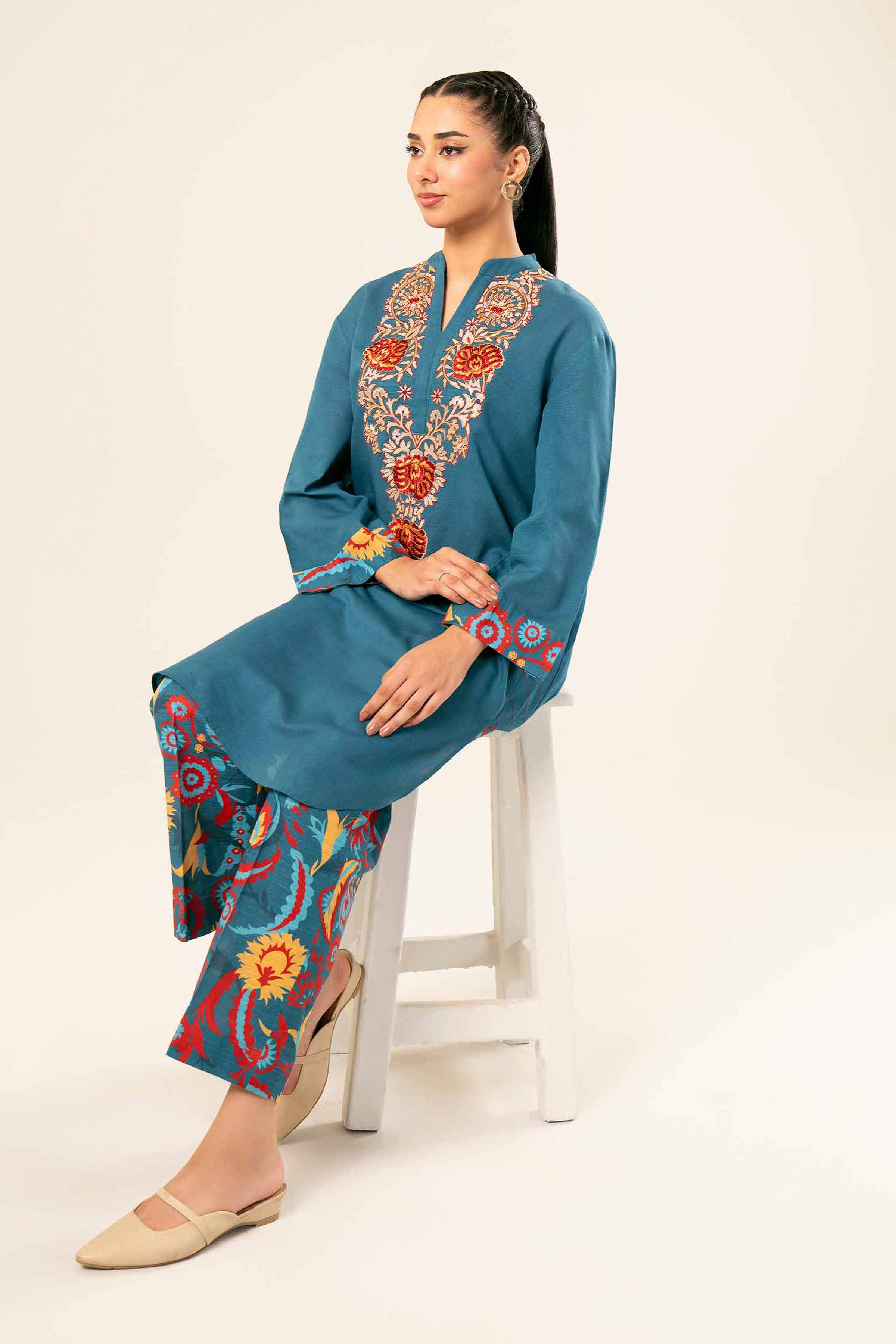 NishatUK - Brown Embroidered Khaddar 2-piece ready to wear Dress