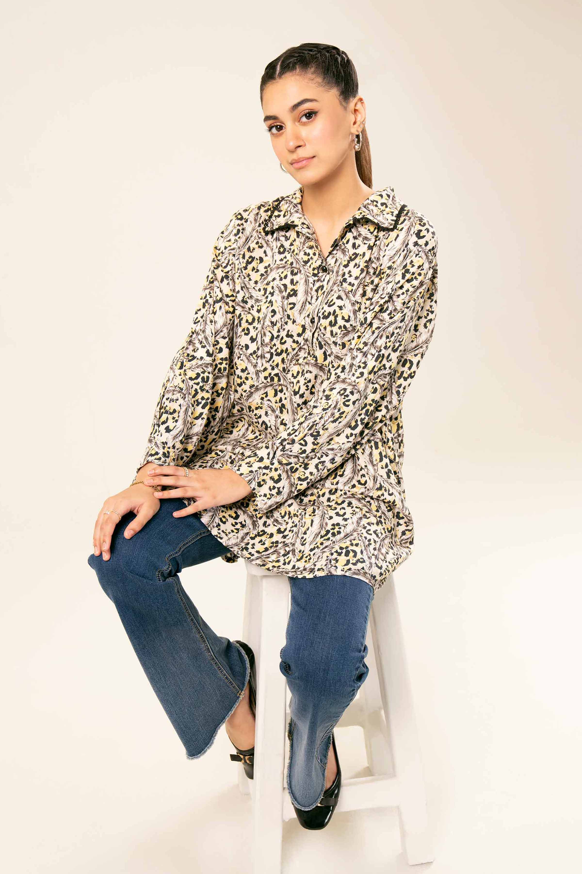 NishatUK - Brown Printed Linen 1-piece ready to wear Tunic