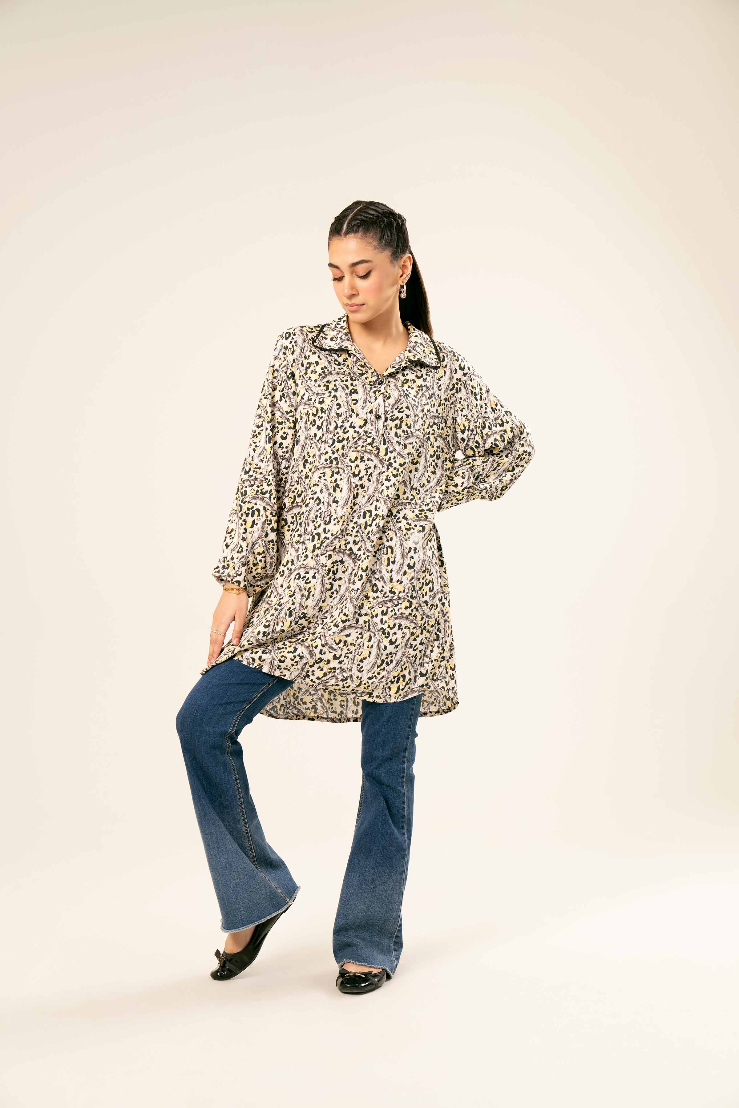 NishatUK - Brown Printed Linen 1-piece ready to wear Tunic