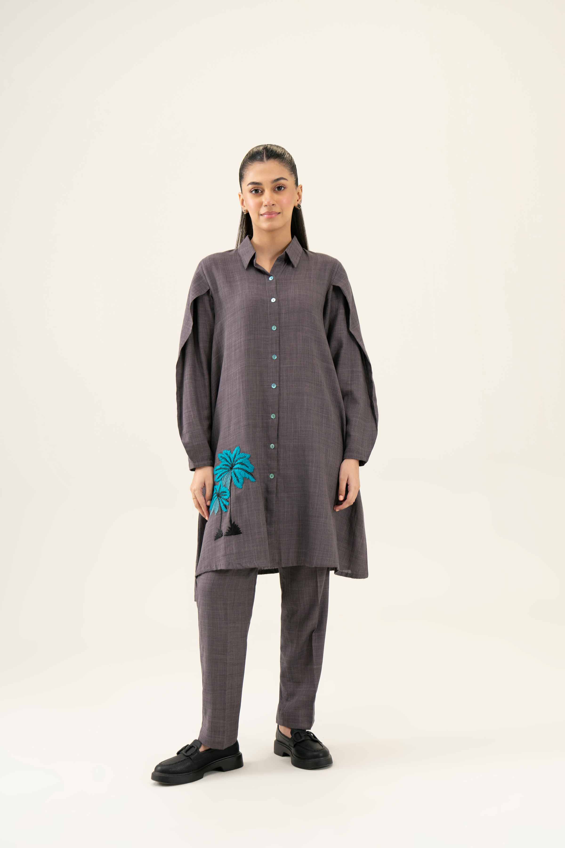 NishatUK - Brown Embroidered Yarn Dyed 2-piece ready to wear Dress