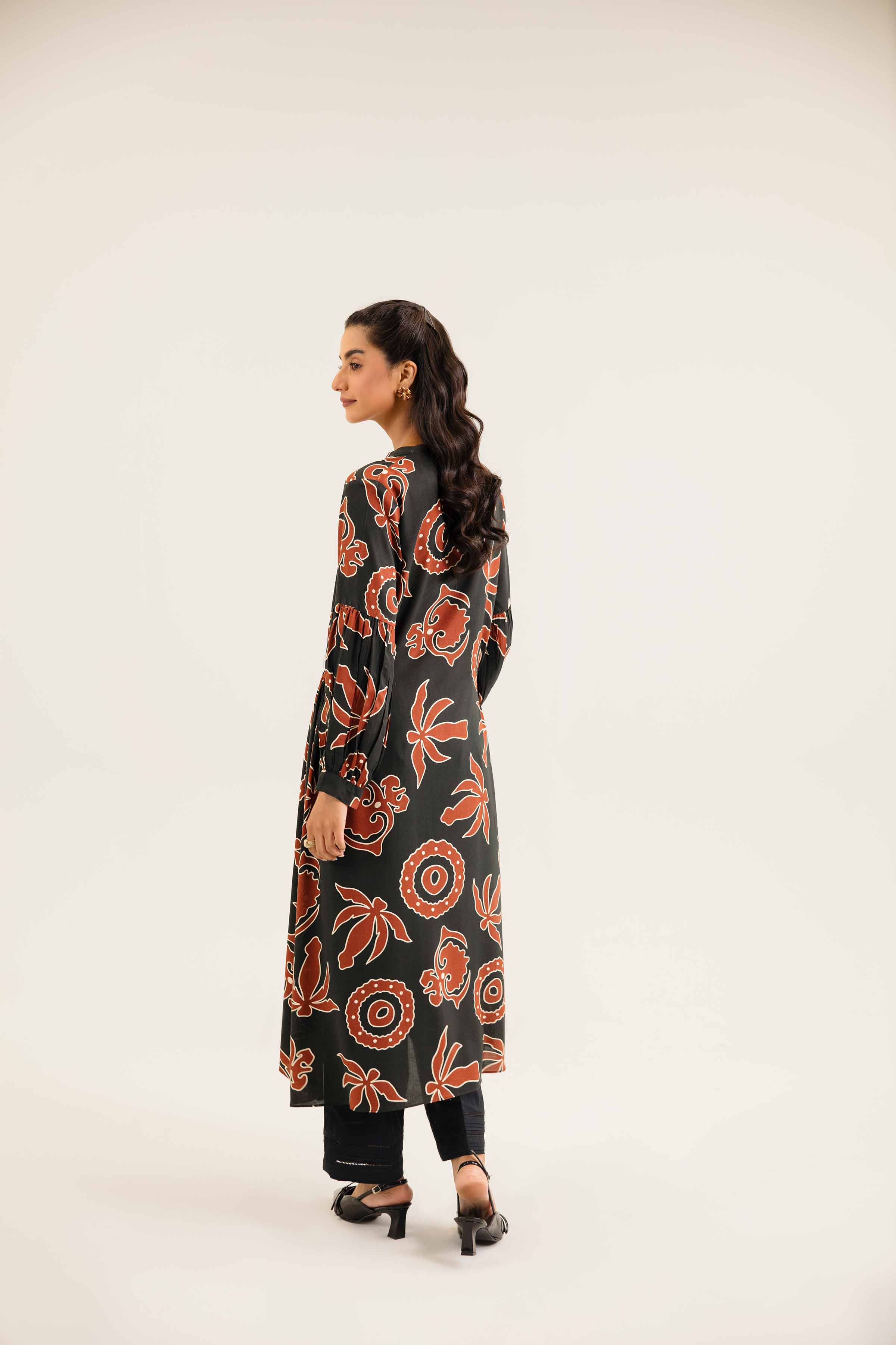 NishatUK - Black Printed Linen 1-piece ready to wear Dress