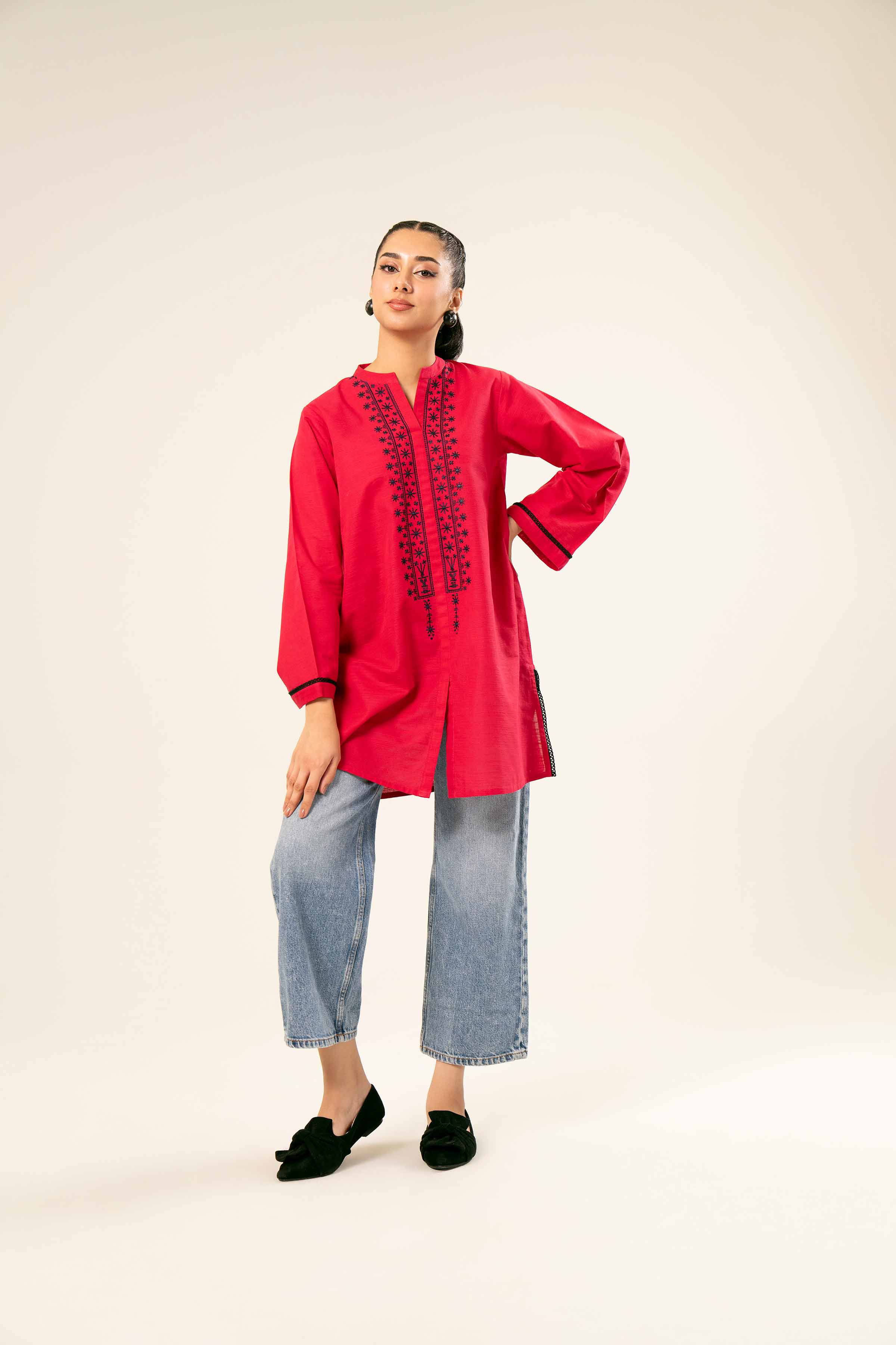 NishatUK - Brown Embroidered Khaddar 1-piece ready to wear Tunic