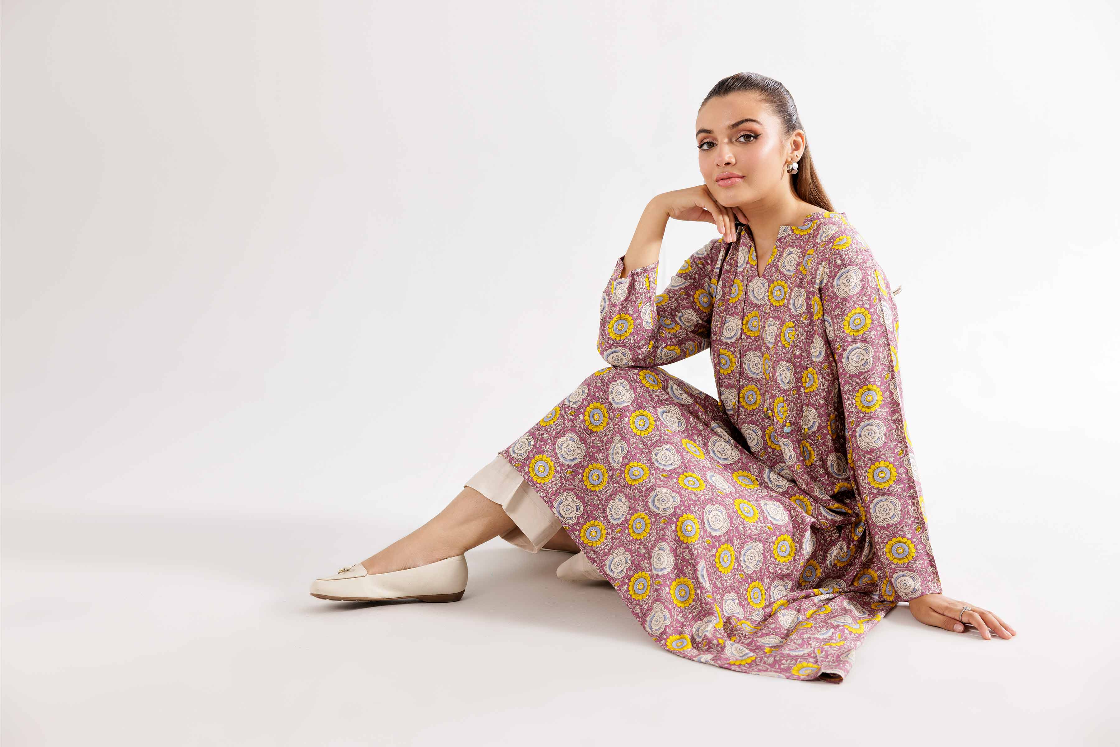 NishatUK - Pink Printed Linen 1-piece ready to wear Shirt