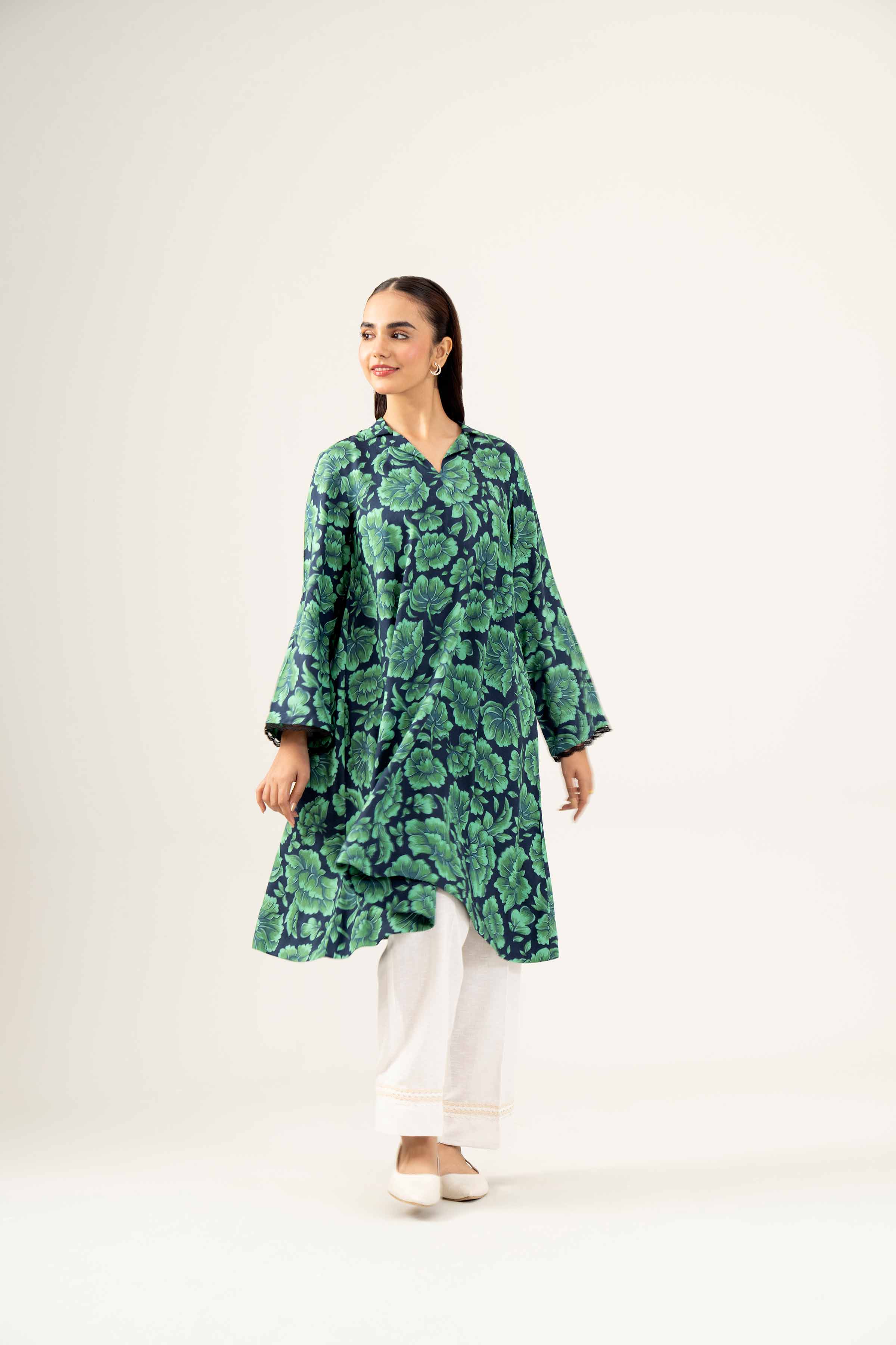 NishatUK - Green Printed Linen 1-piece ready to wear Shirt