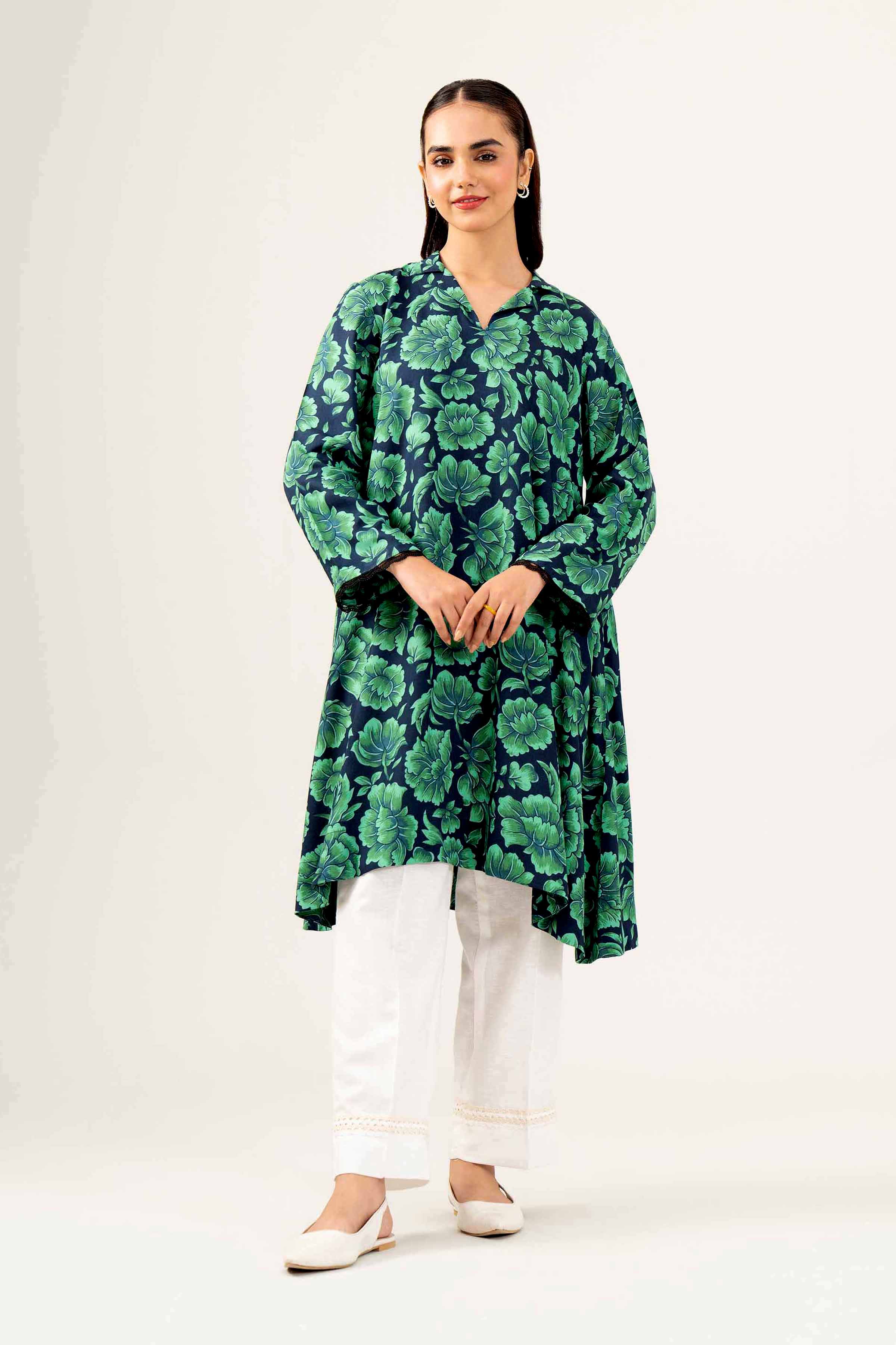 NishatUK - Green Printed Linen 1-piece ready to wear Shirt