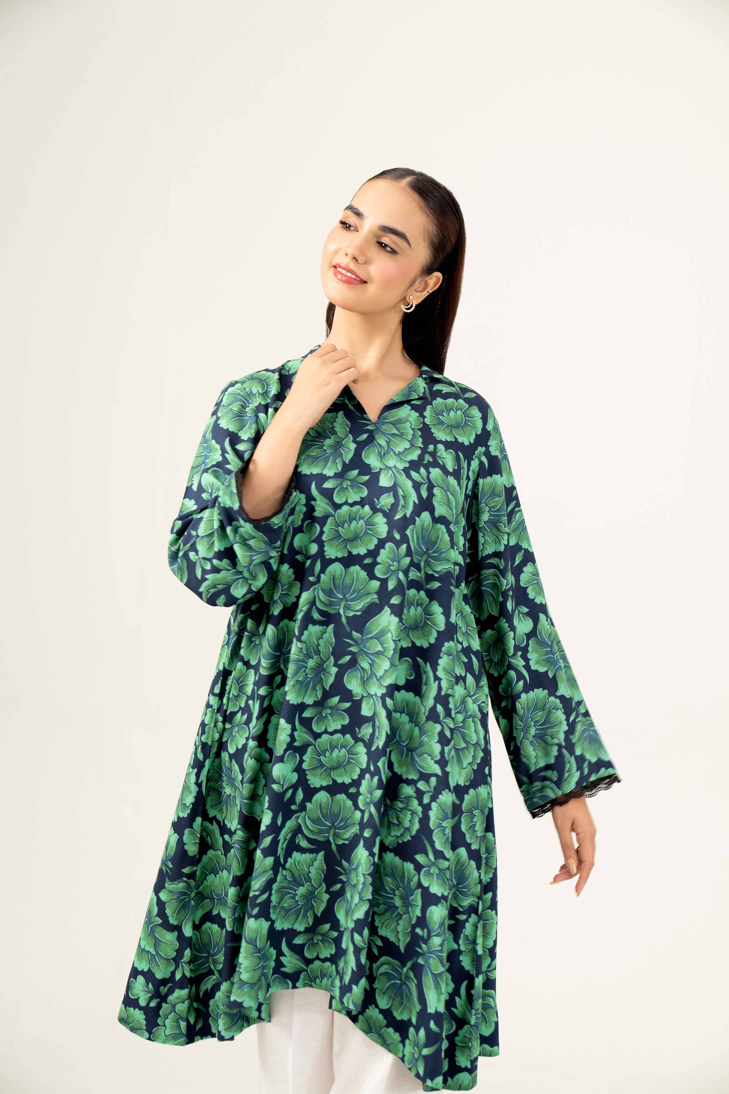 NishatUK - Green Printed Linen 1-piece ready to wear Shirt