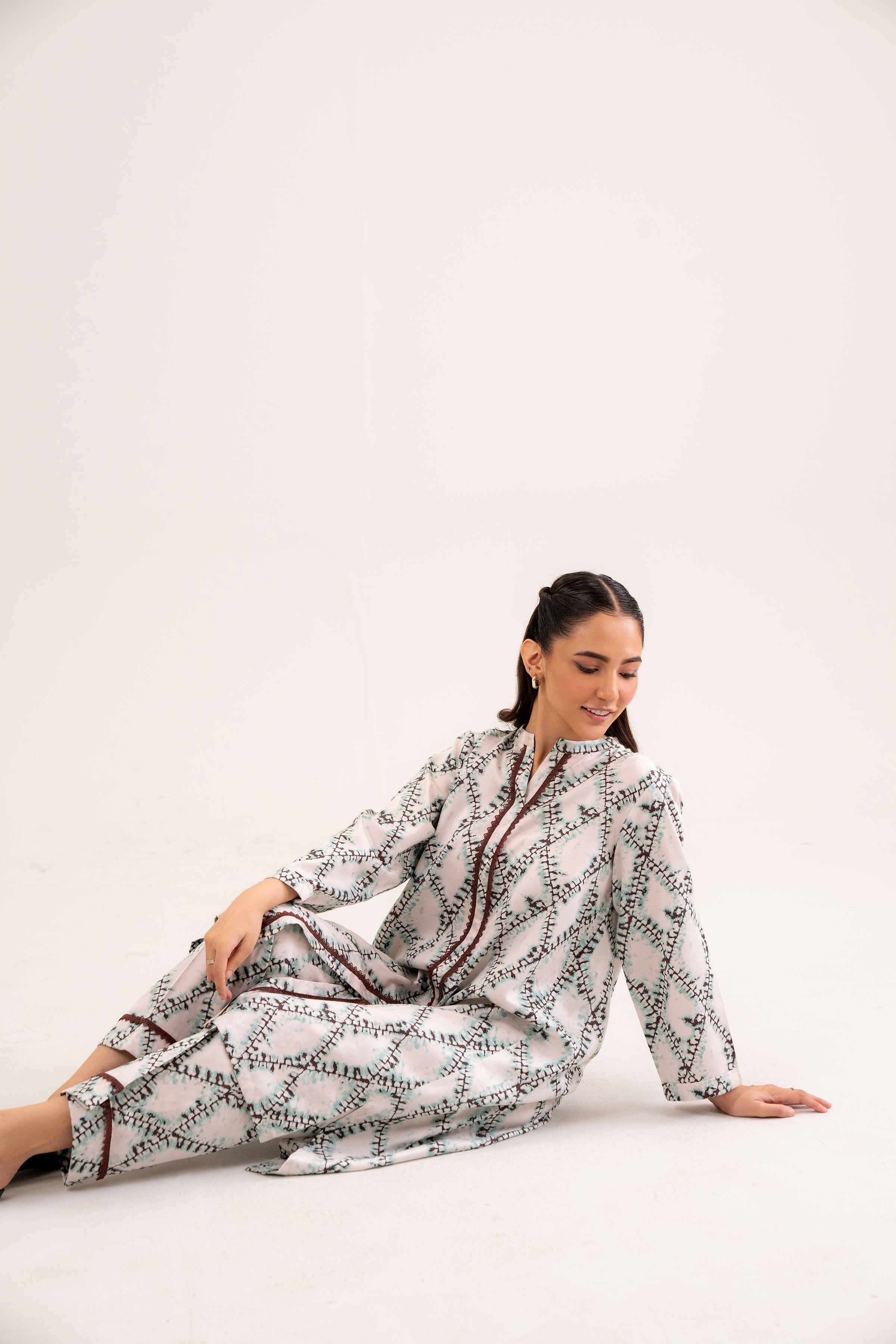 NishatUK - Brown Printed Satin 2-piece ready to wear Dress