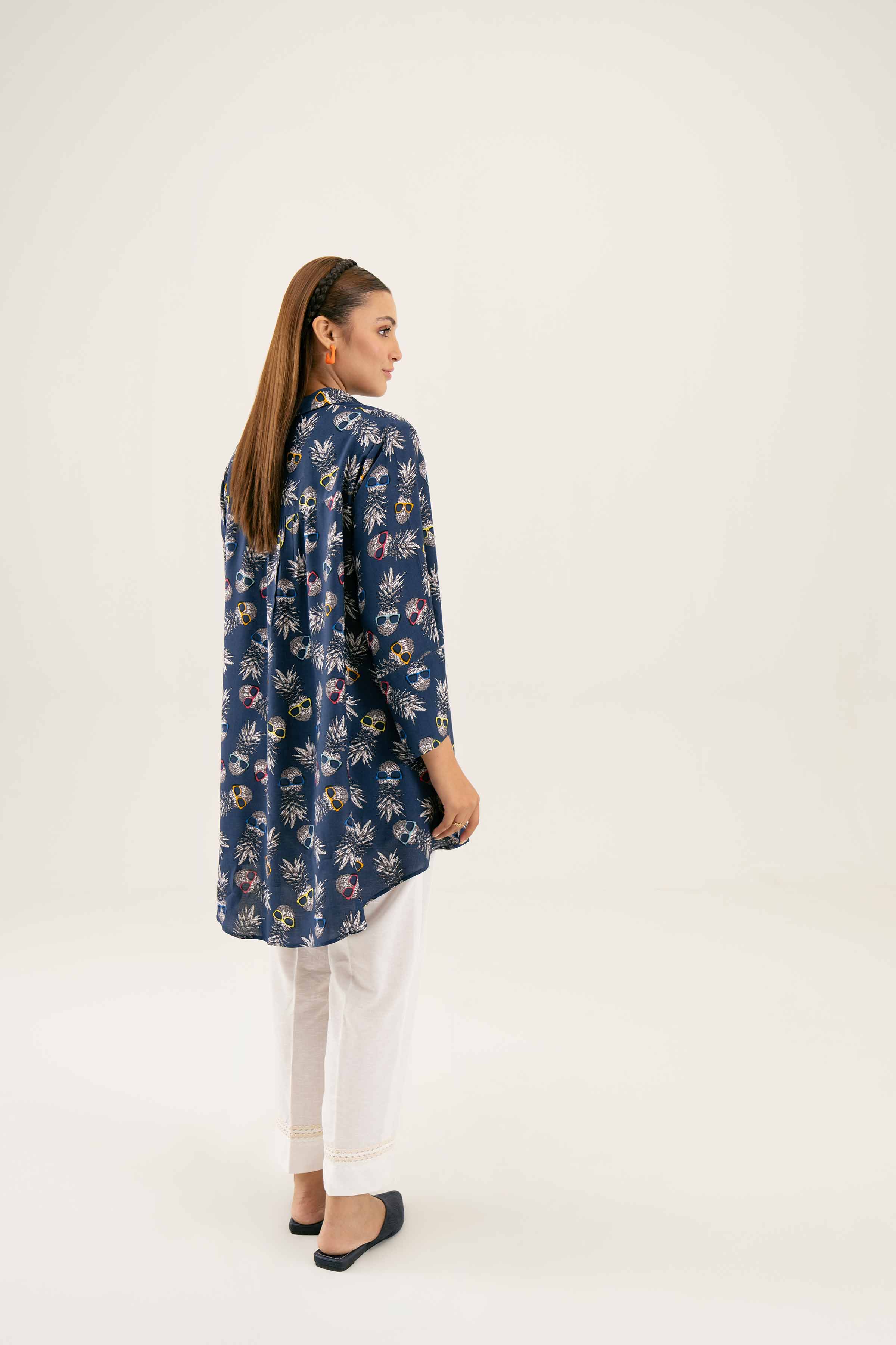 NishatUK - Blue Printed Linen 1-piece ready to wear Tunic