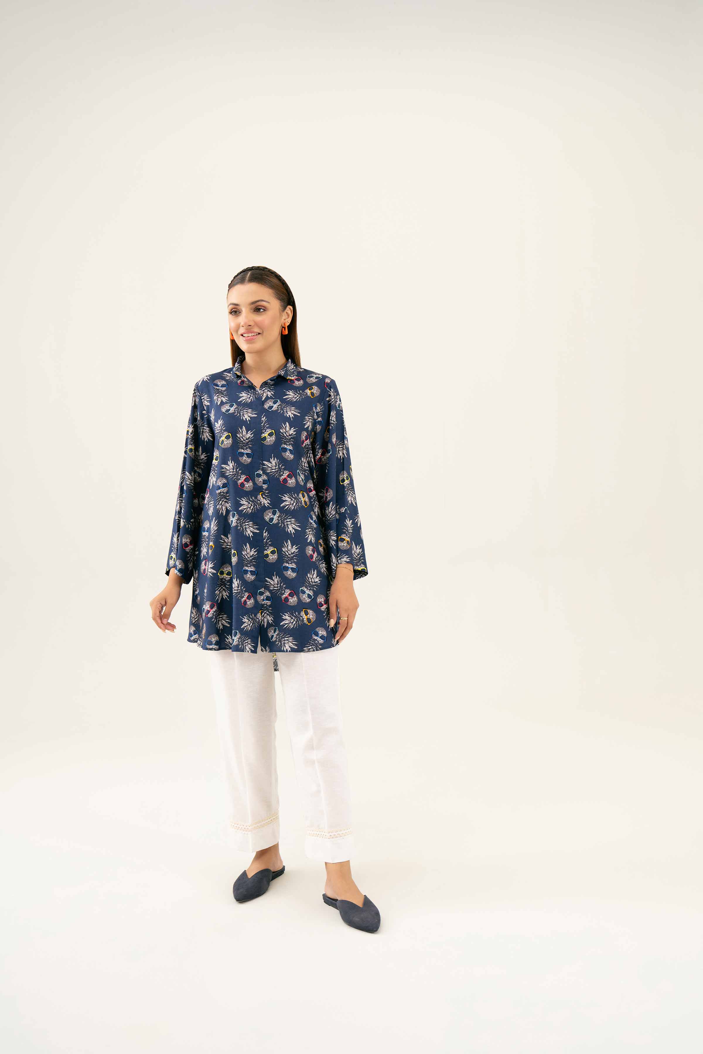 NishatUK - Blue Printed Linen 1-piece ready to wear Tunic