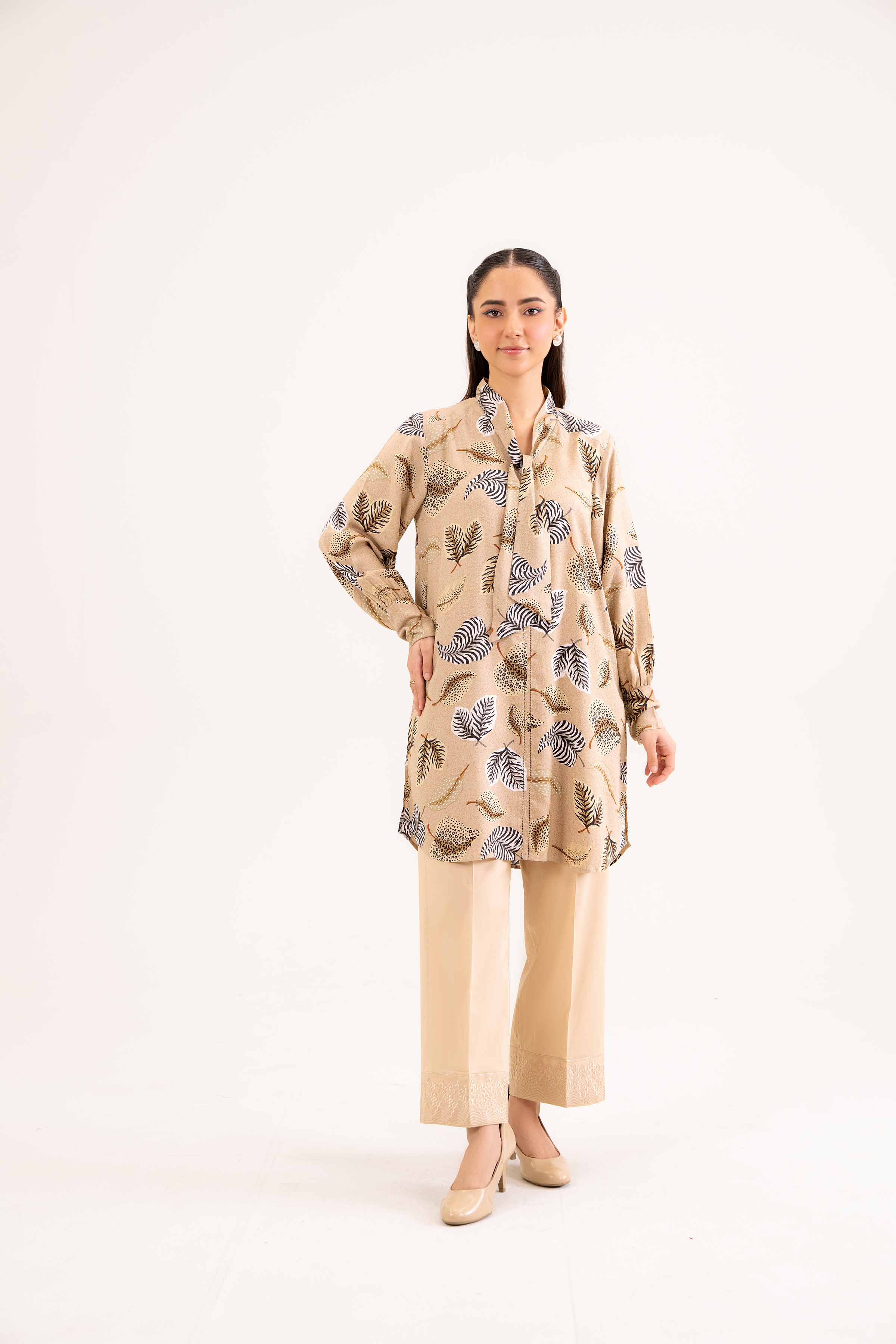 NishatUK - Brown Printed Linen 1-piece ready to wear Tunic