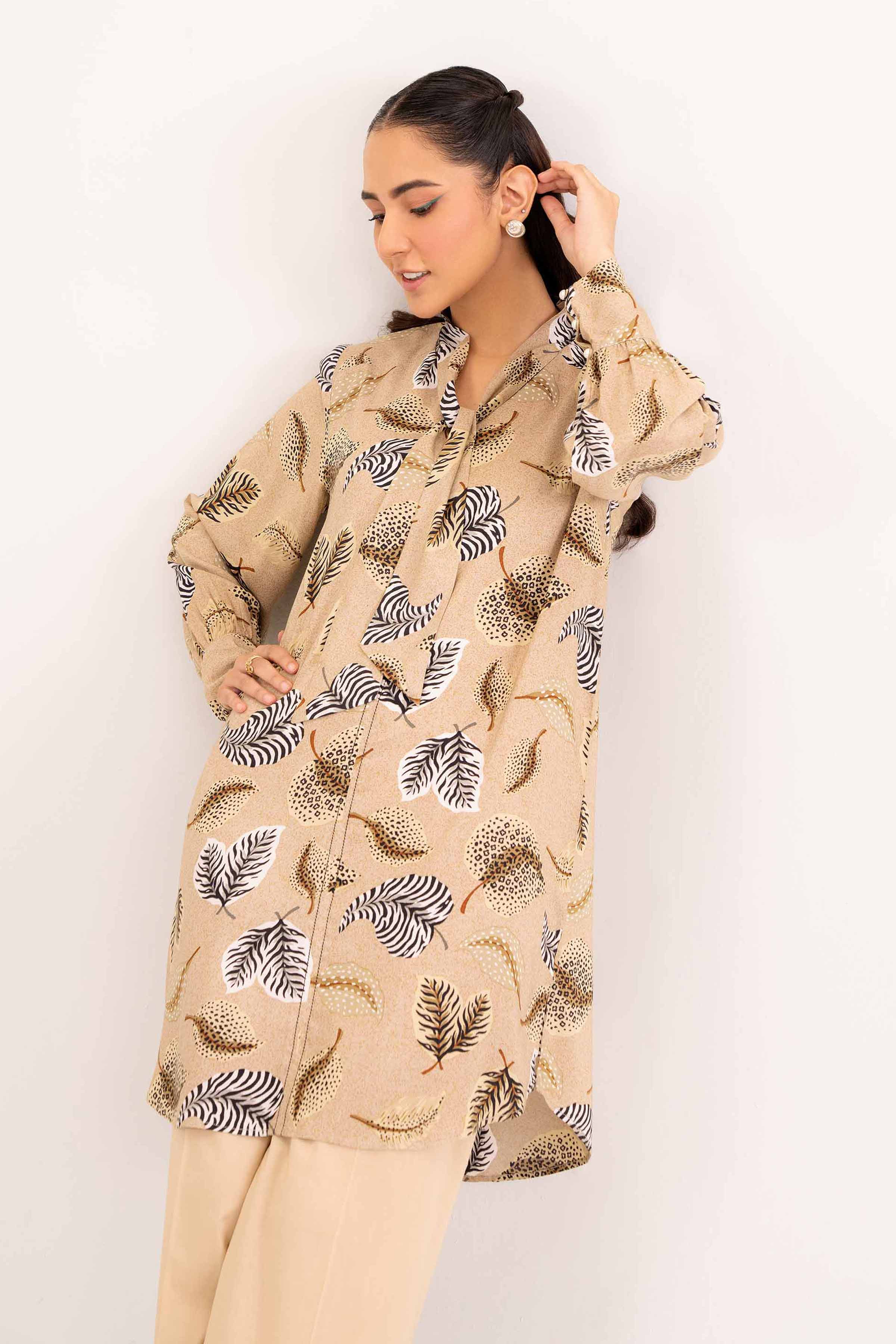 NishatUK - Brown Printed Linen 1-piece ready to wear Tunic
