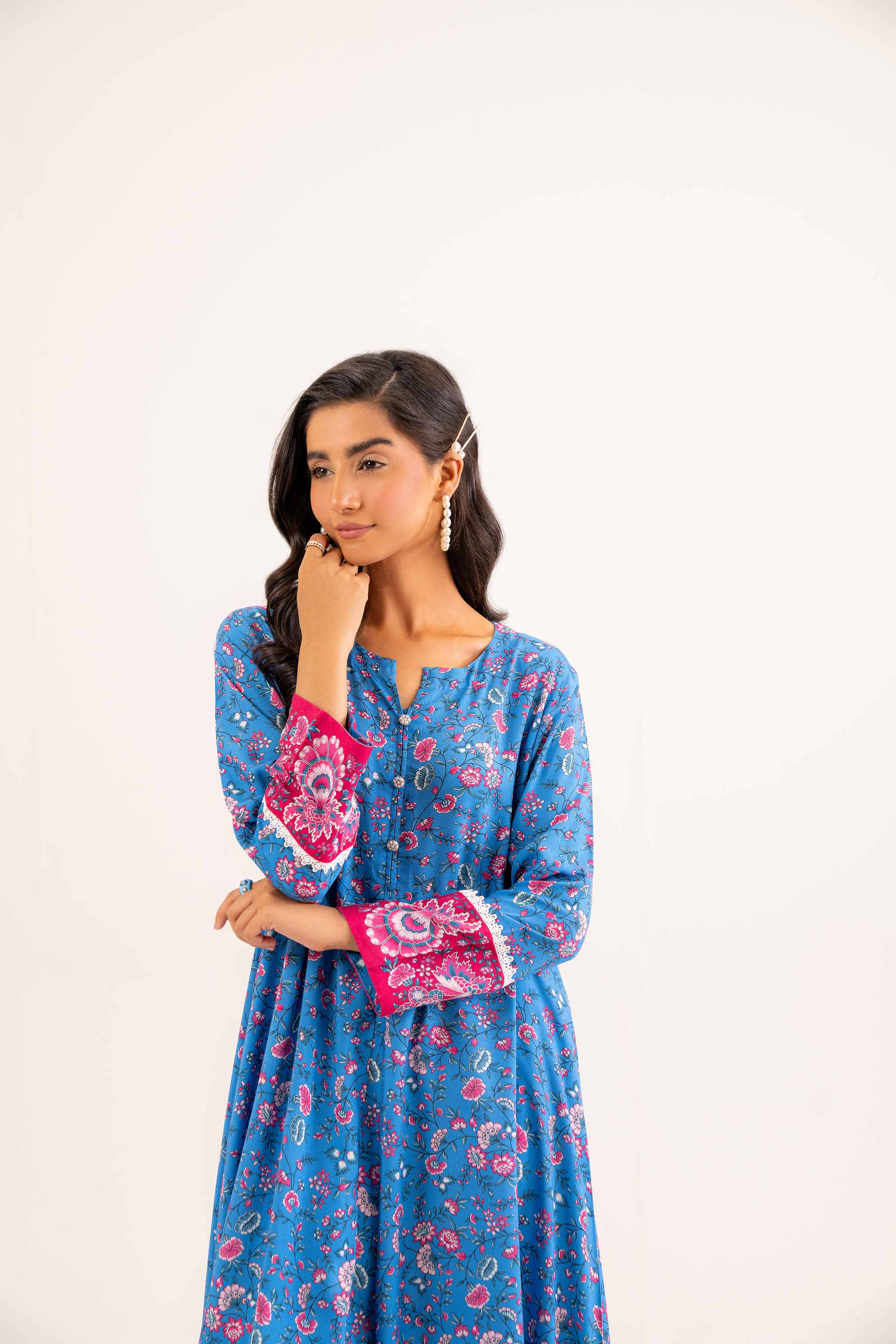 NishatUK - Brown Printed Linen 1-piece ready to wear Dress
