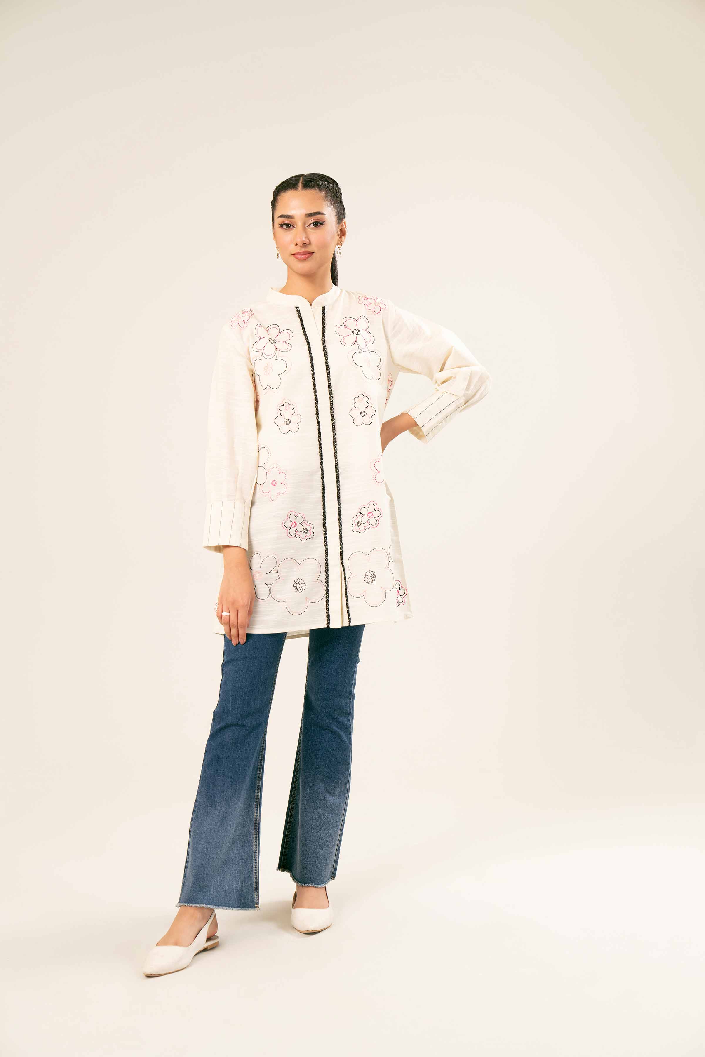 NishatUK - Off White Embroidered Khaddar 1-piece ready to wear Tunic