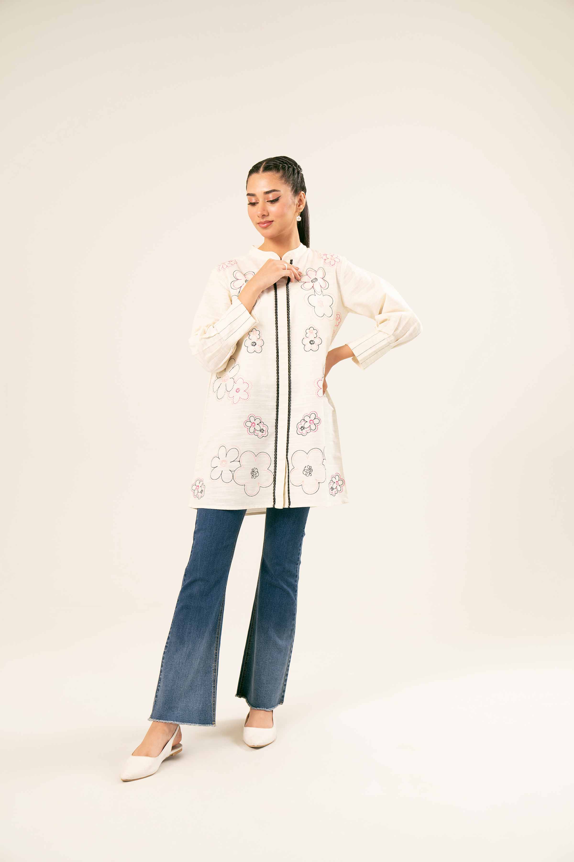 NishatUK - Off White Embroidered Khaddar 1-piece ready to wear Tunic