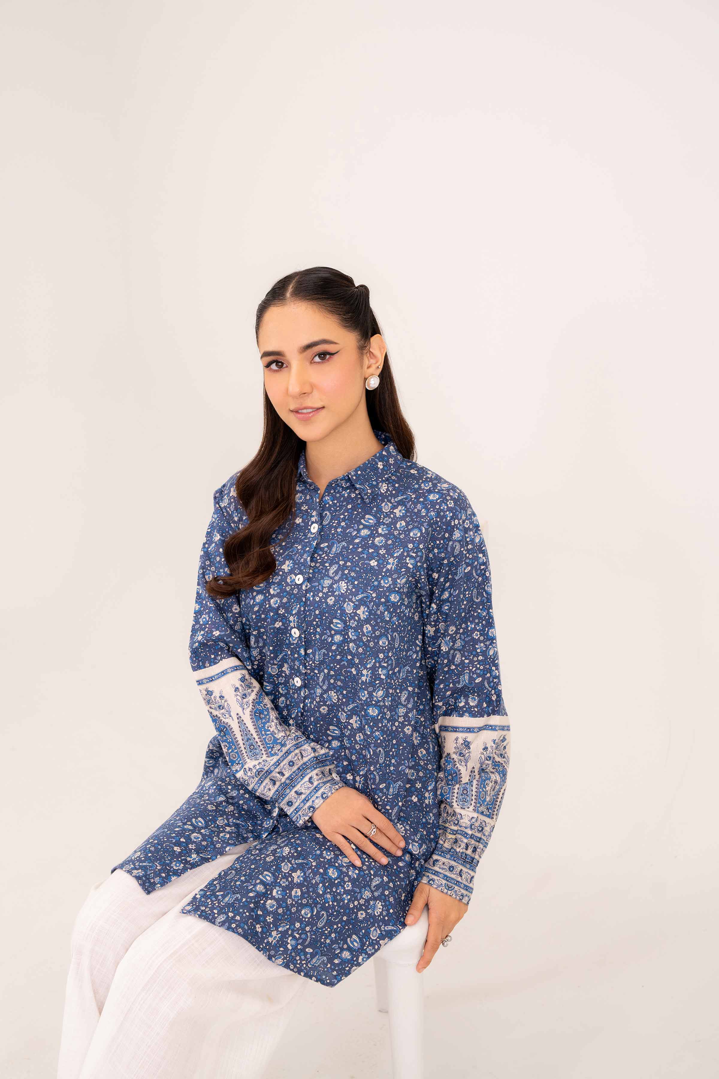 NishatUK - Blue Printed Karandi 1-piece ready to wear Tunic