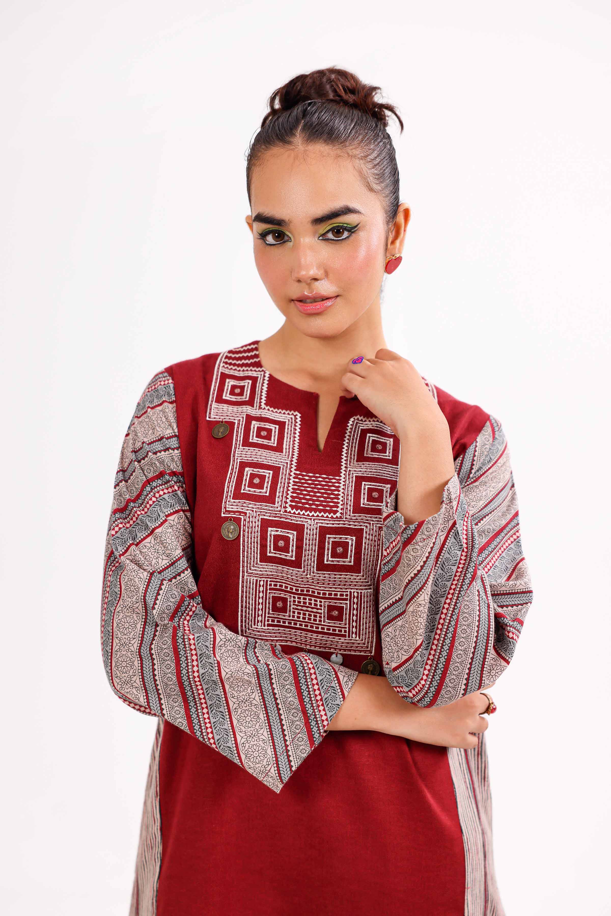 NishatUK - Maroon Embroidered Karandi 2-piece ready to wear Dress