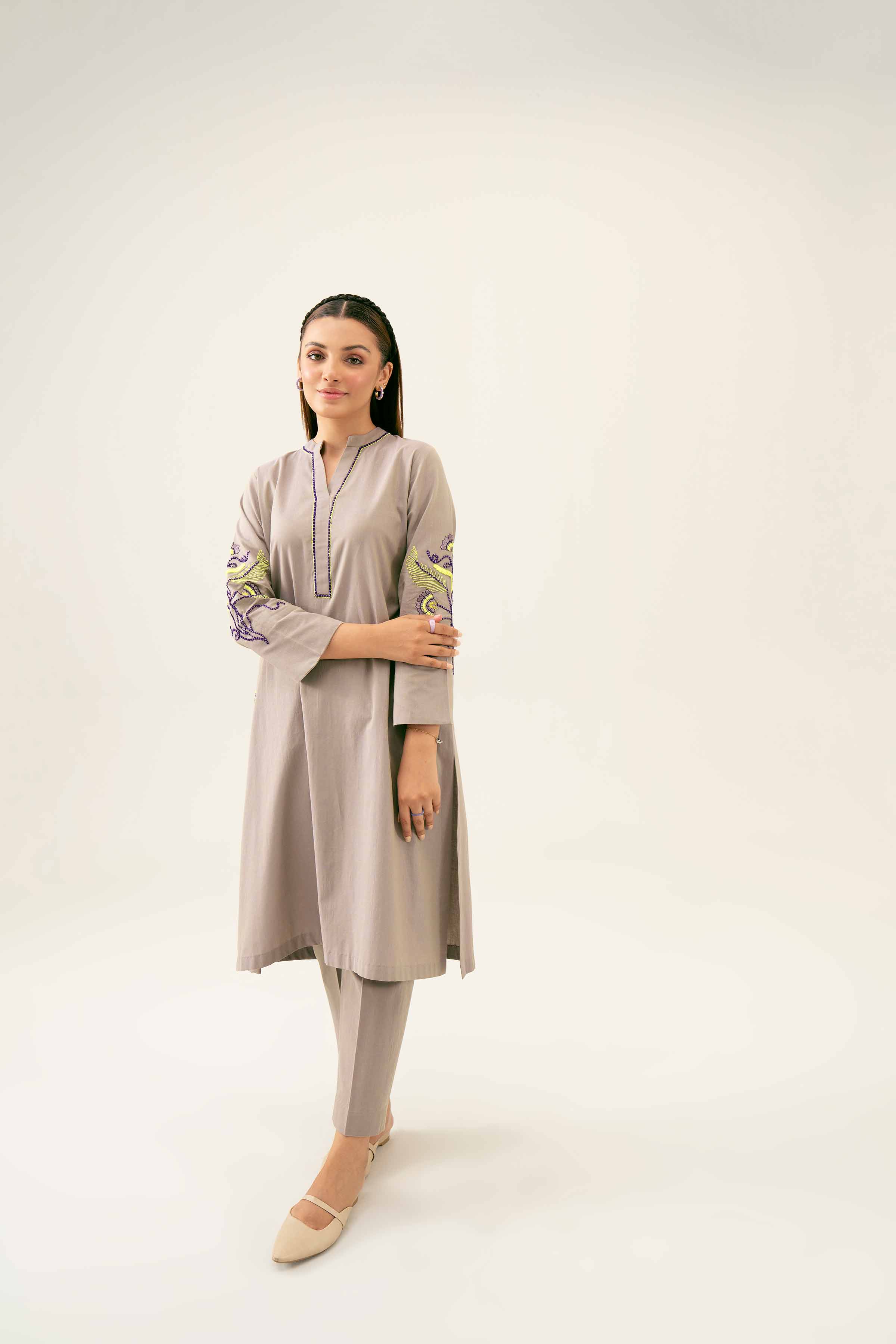 NishatUK - Mauve Embroidered Yarn Dyed 2-piece ready to wear Dress