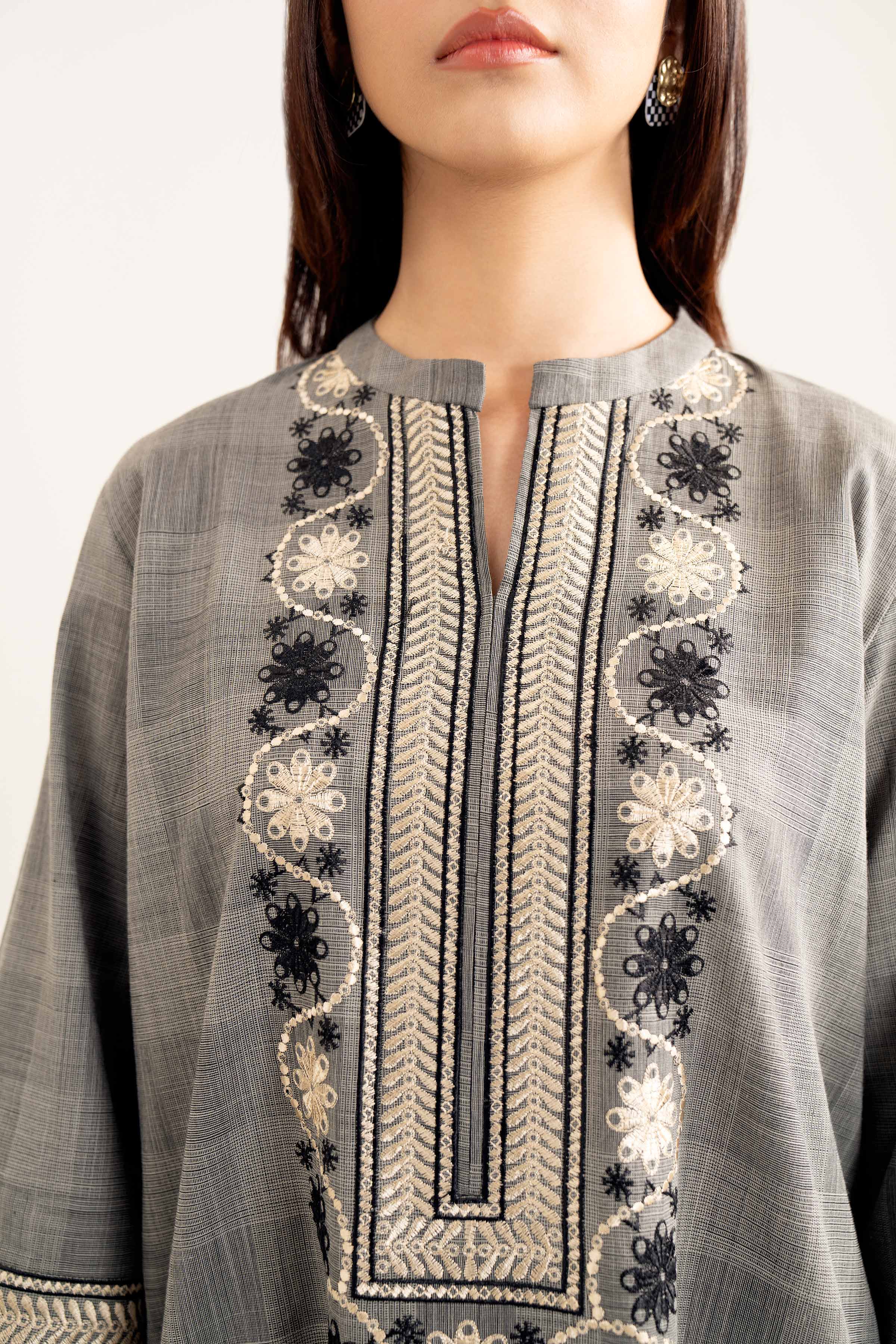 NishatUK - Beige Embroidered Yarn Dyed 1-piece ready to wear Shirt