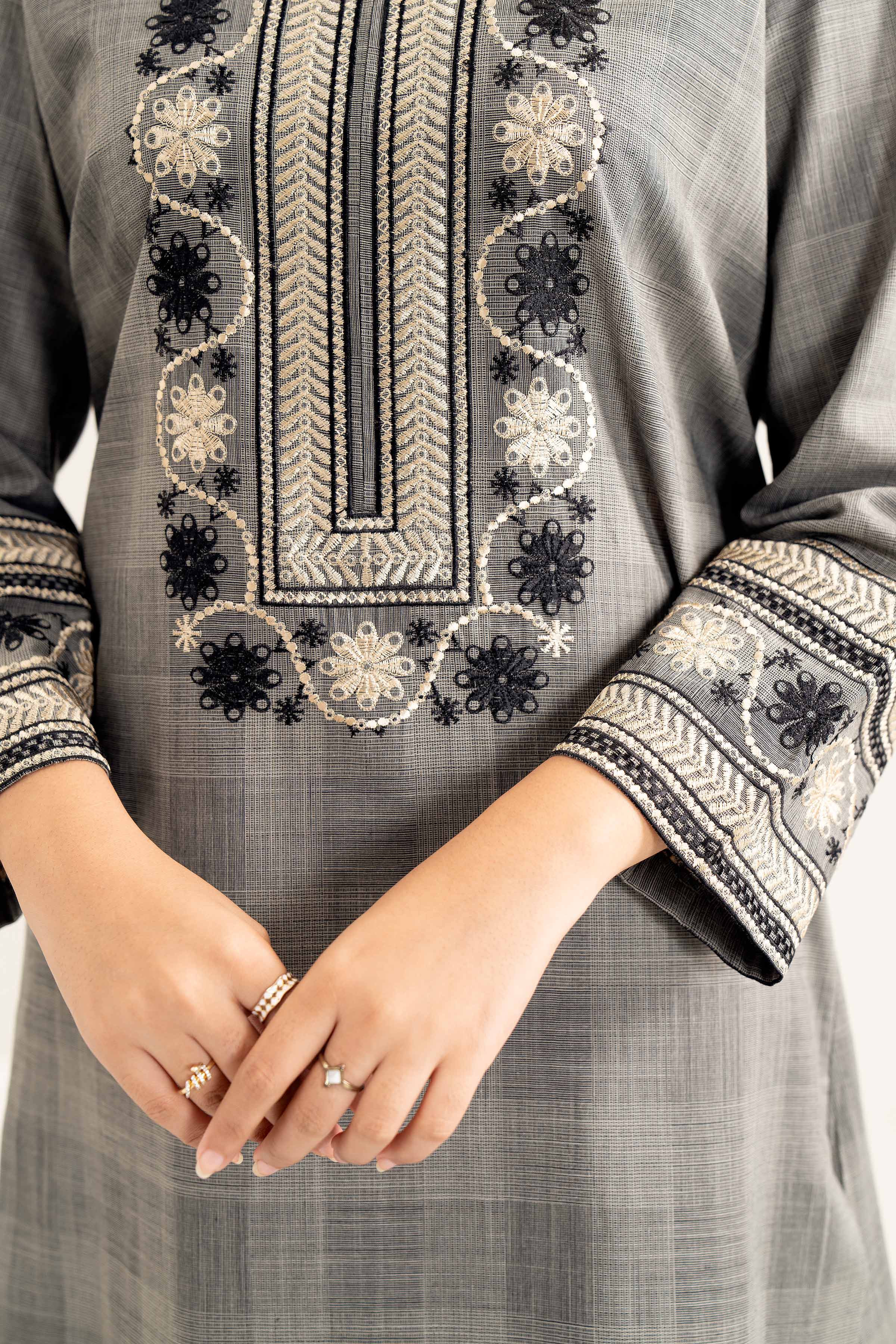 NishatUK - Beige Embroidered Yarn Dyed 1-piece ready to wear Shirt