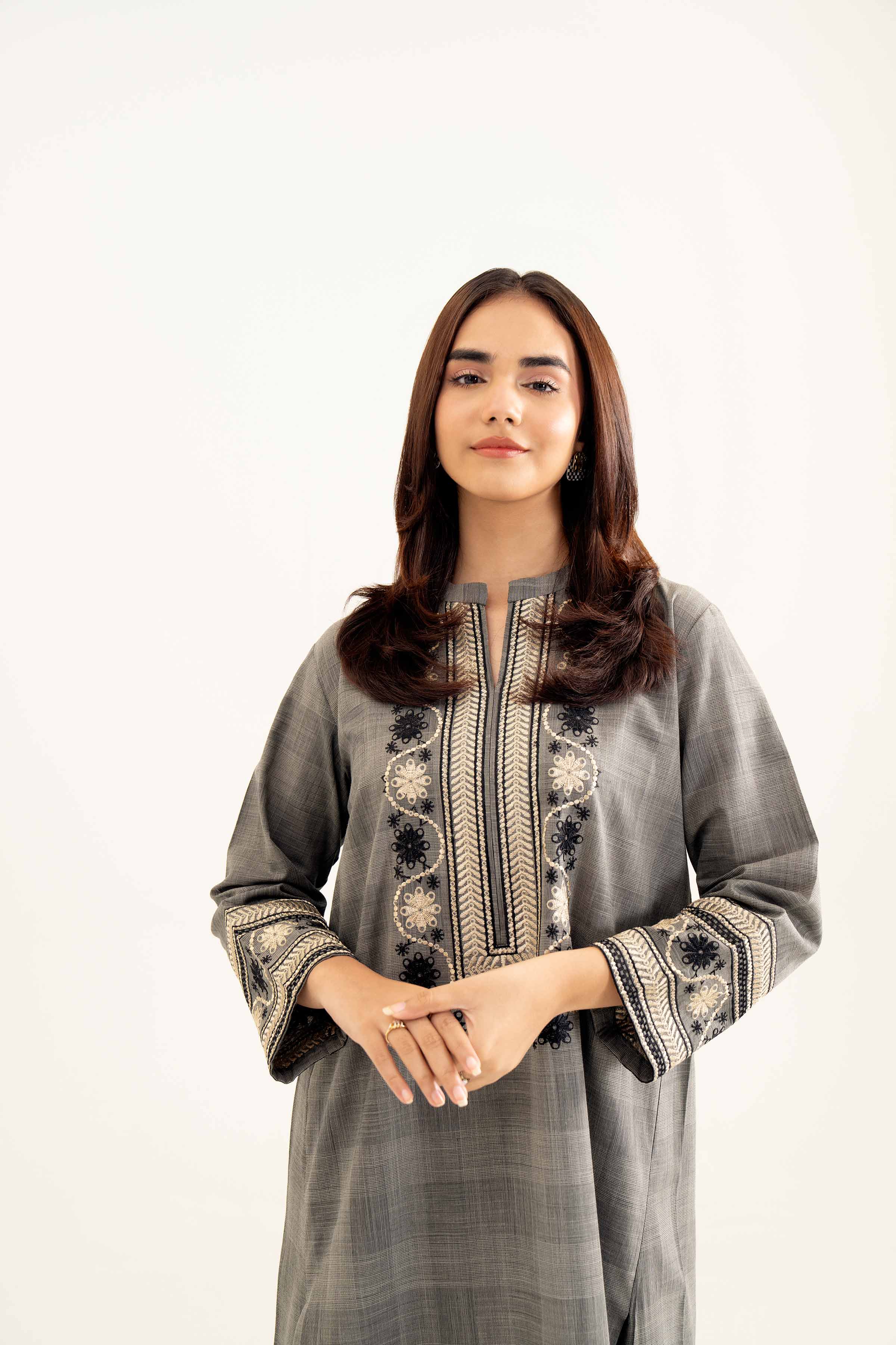 NishatUK - Beige Embroidered Yarn Dyed 1-piece ready to wear Shirt