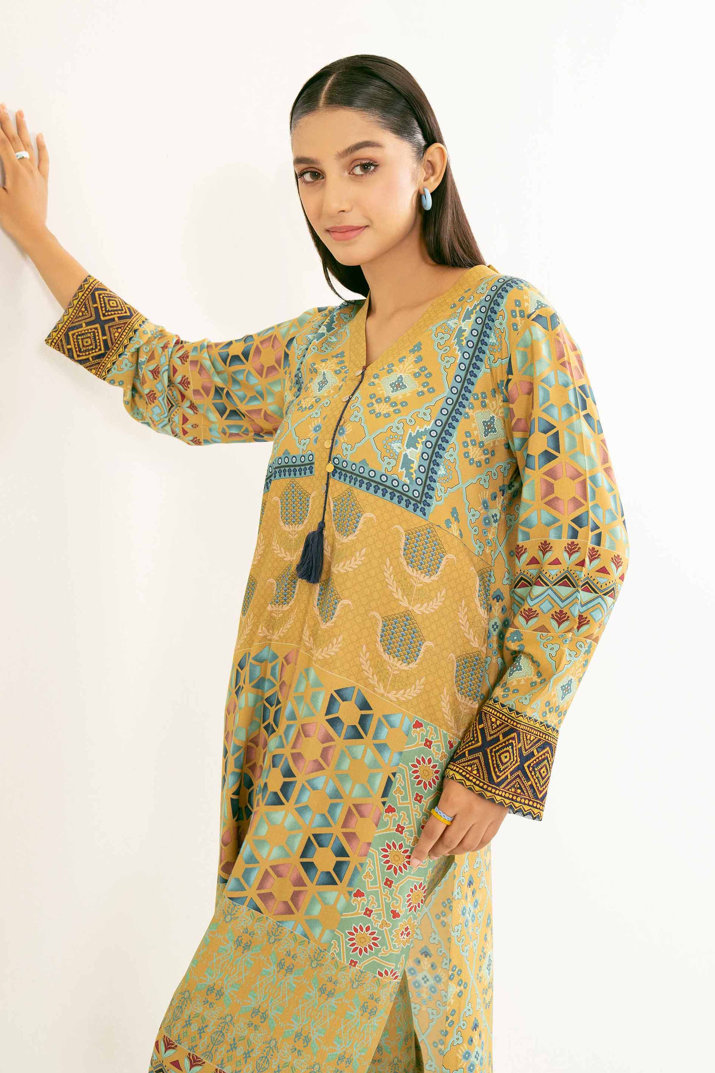 NishatUK - Brown Printed Linen 2-piece ready to wear Dress