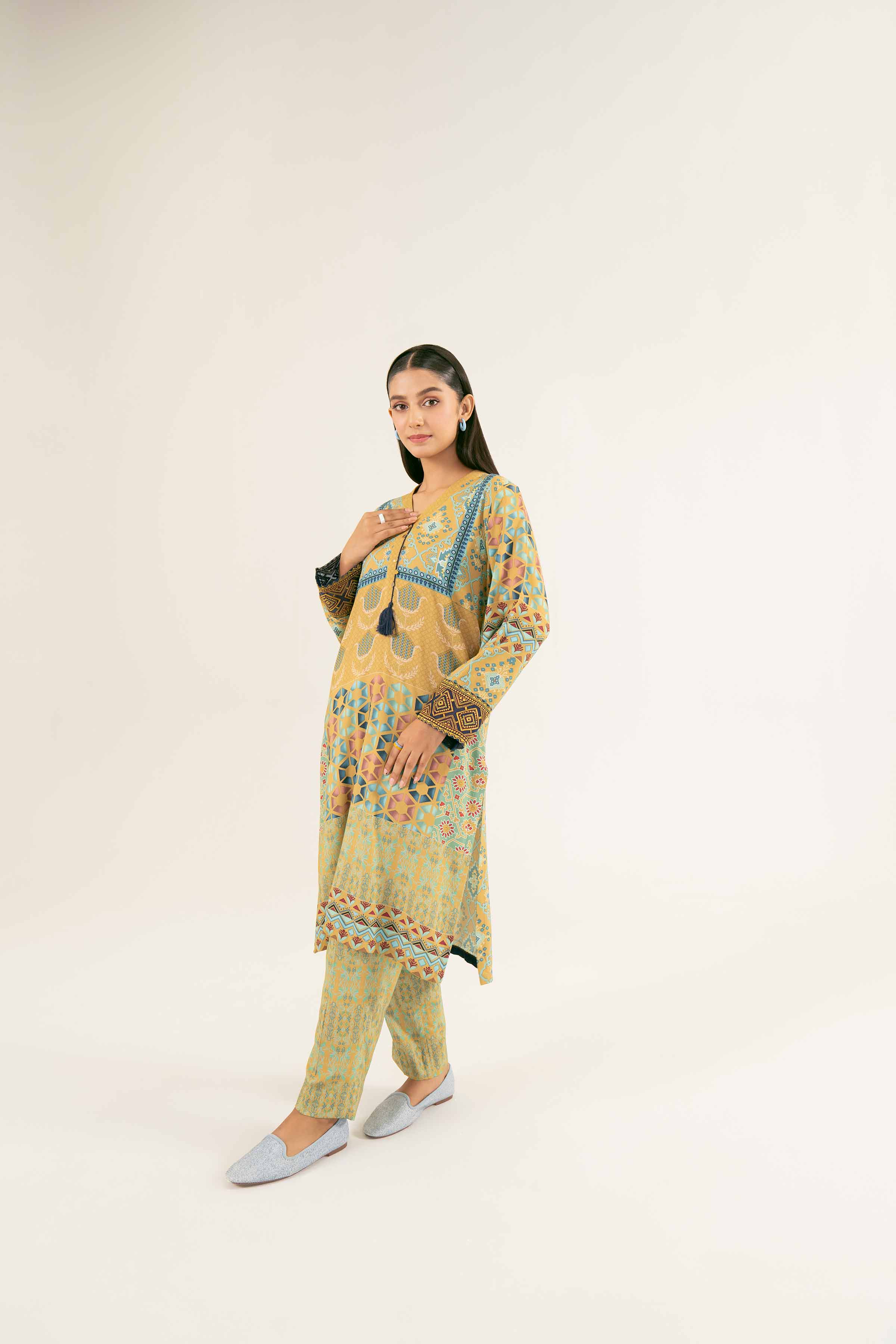 NishatUK - Brown Printed Linen 2-piece ready to wear Dress