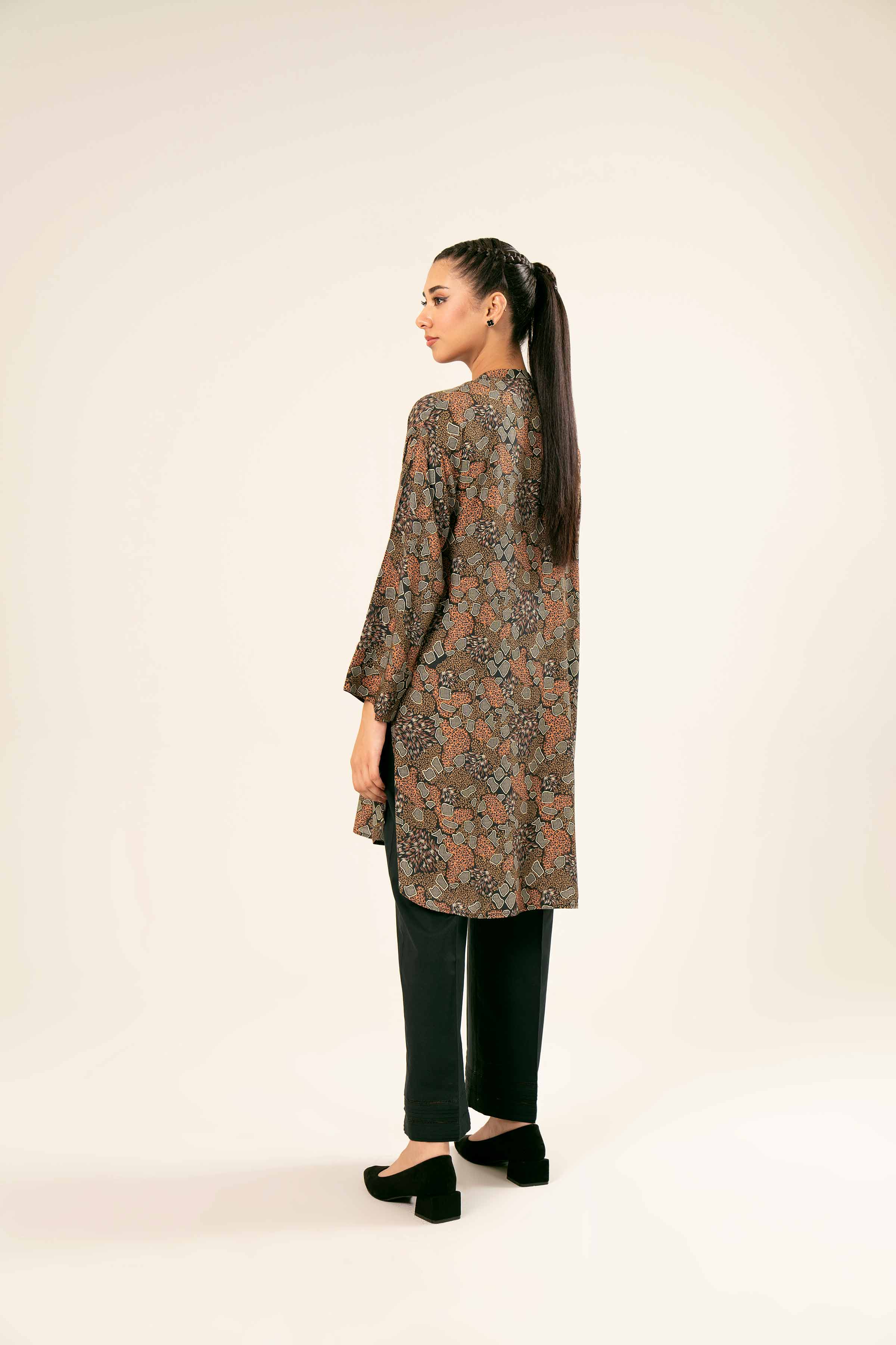 NishatUK - Brown Printed Linen 1-piece ready to wear Tunic