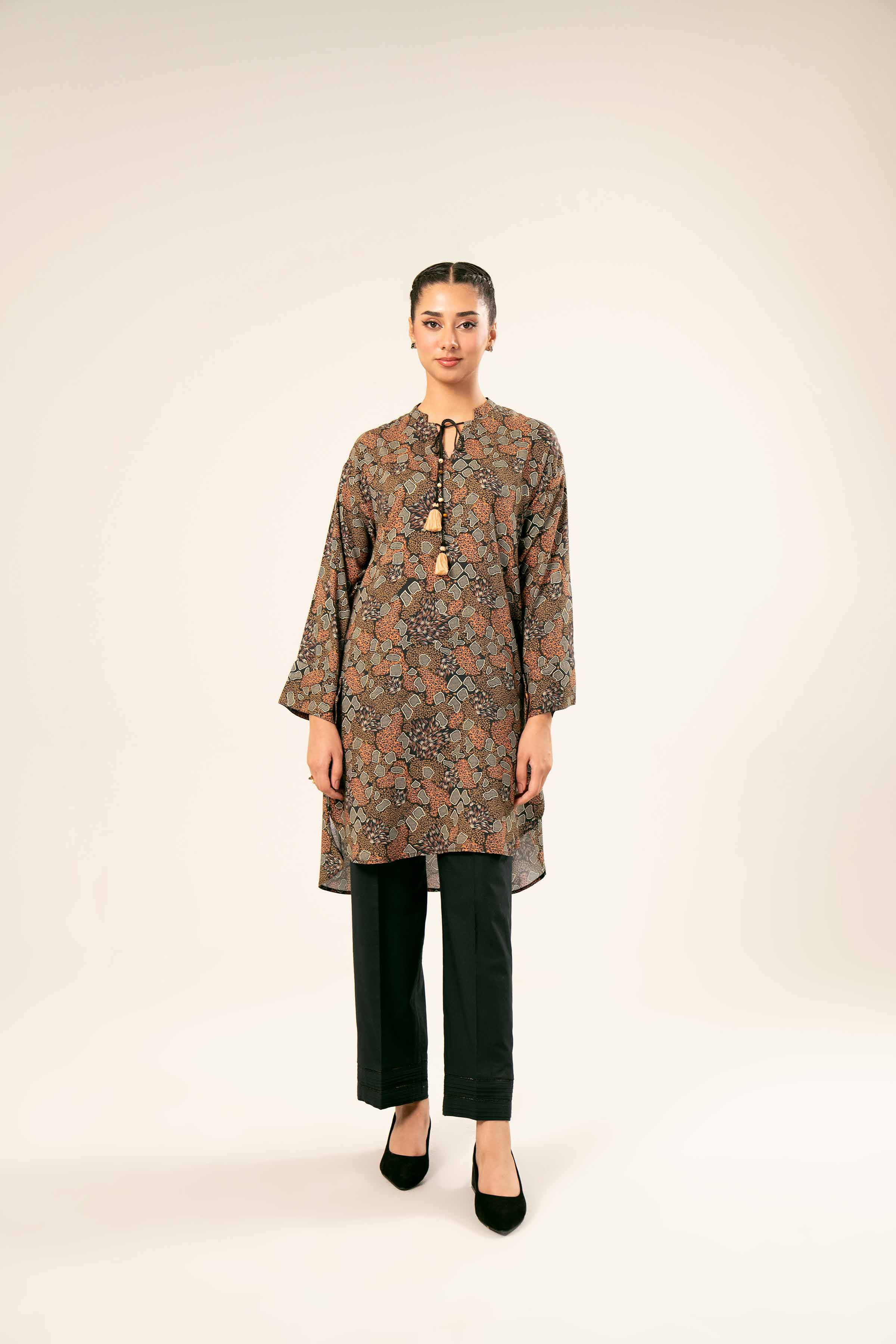 NishatUK - Brown Printed Linen 1-piece ready to wear Tunic