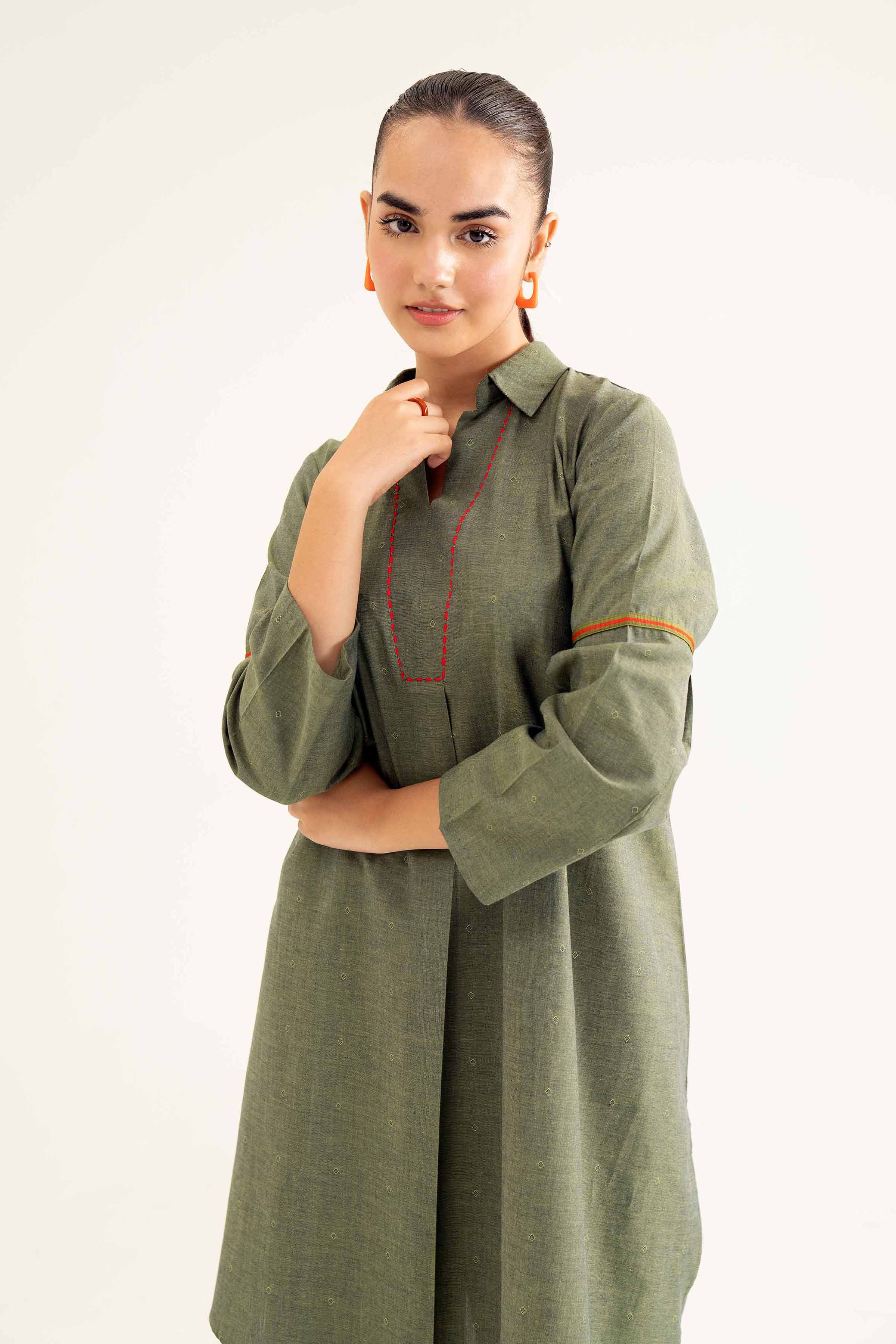 NishatUK - Green Solids Yarn Dyed 2-piece ready to wear Dress