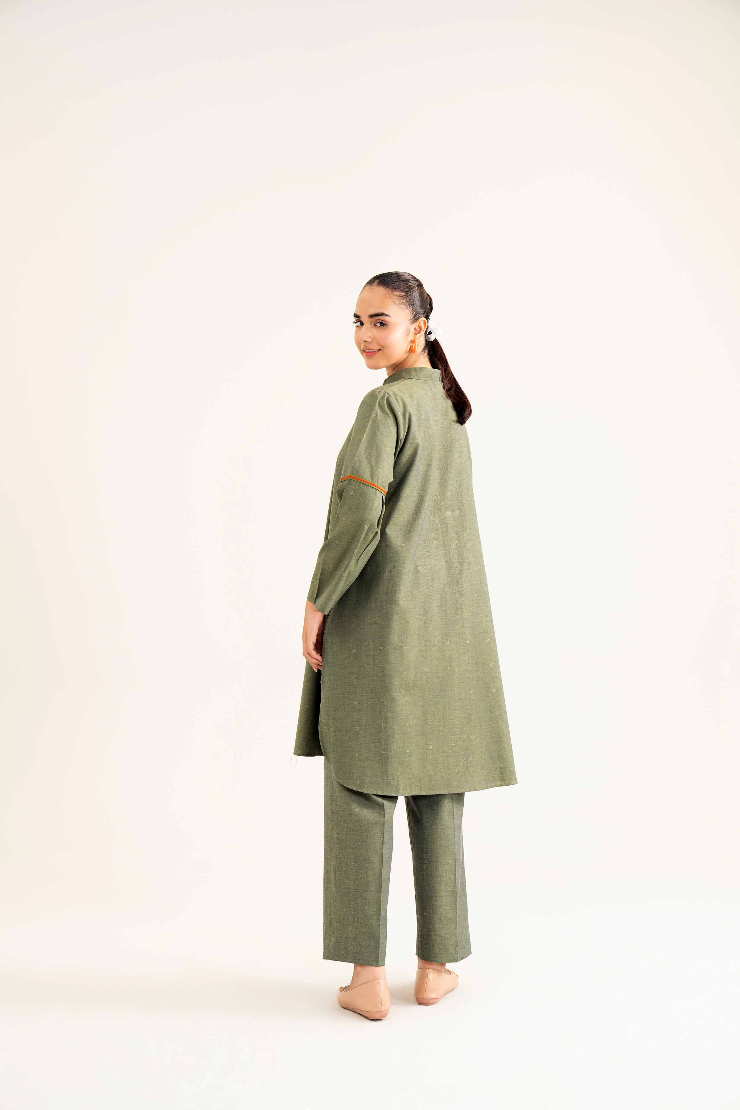NishatUK - Green Solids Yarn Dyed 2-piece ready to wear Dress