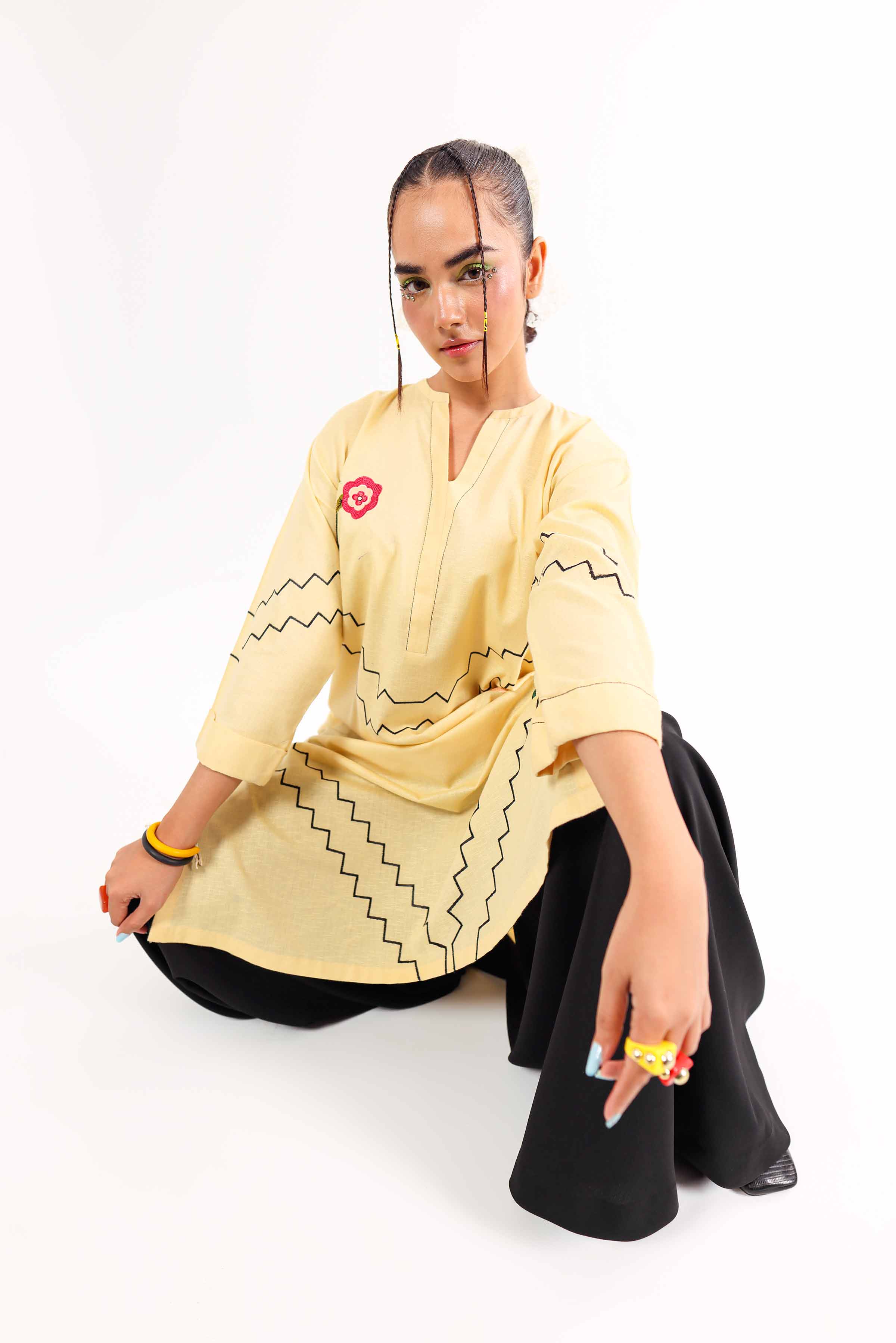 NishatUK - Yellow Embroidered Karandi 1-piece ready to wear Shirt
