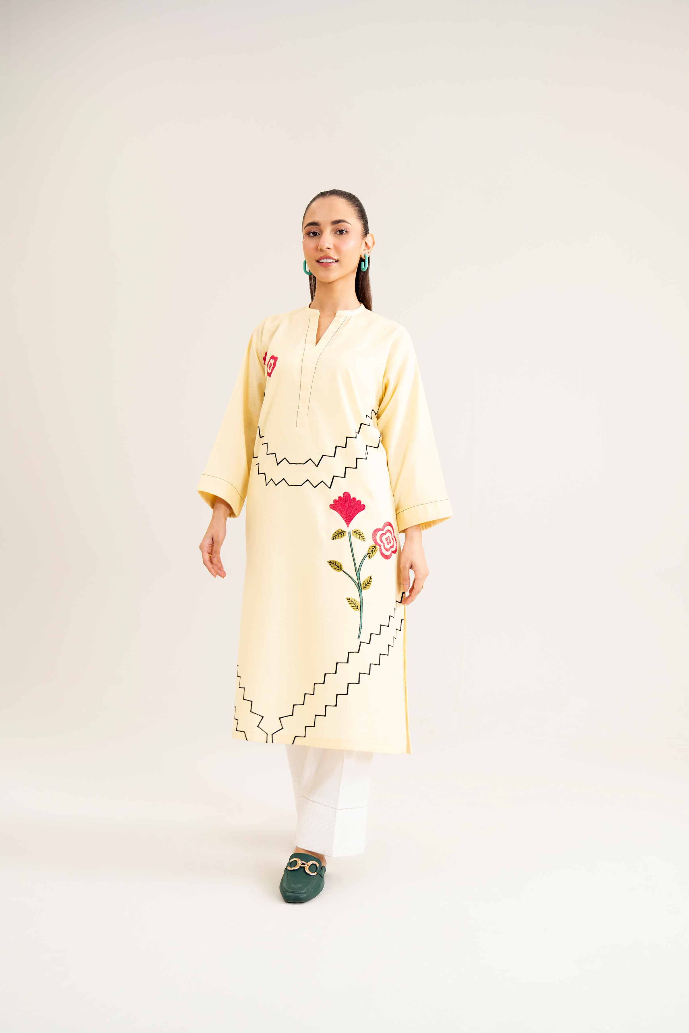 NishatUK - Yellow Embroidered Karandi 1-piece ready to wear Shirt