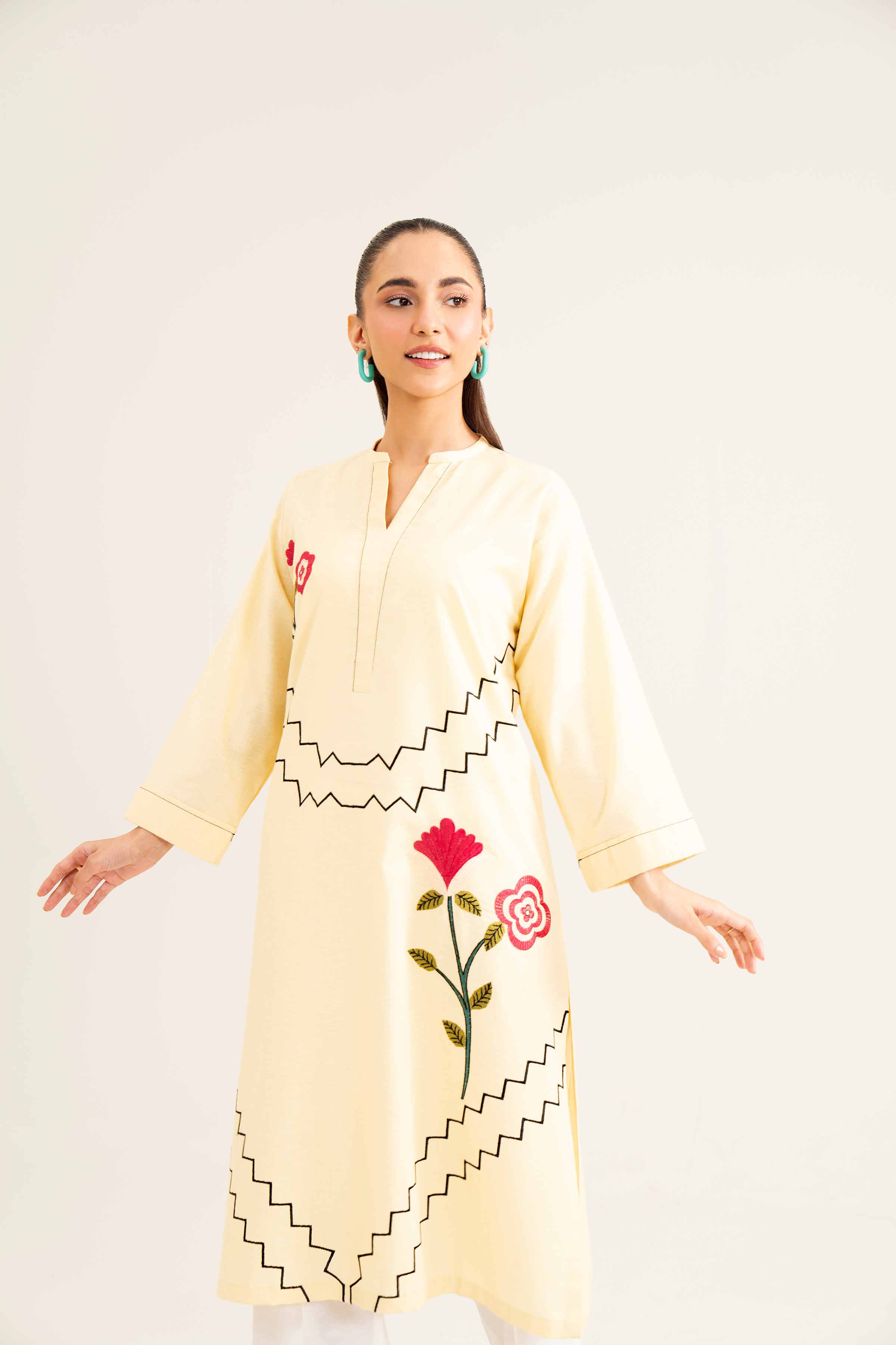 NishatUK - Yellow Embroidered Karandi 1-piece ready to wear Shirt