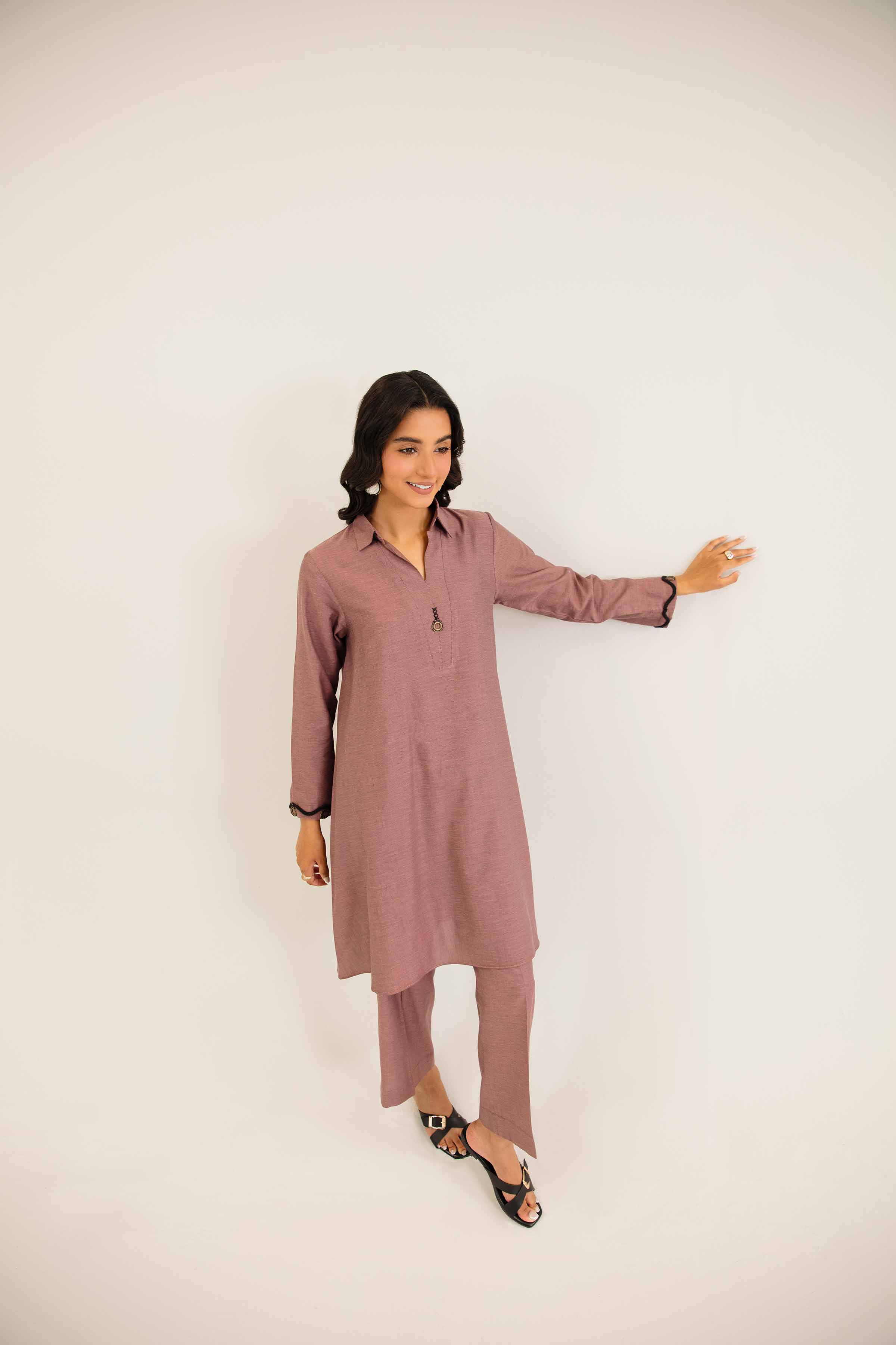 NishatUK - Brown Solids Yarn Dyed 2-piece ready to wear Dress