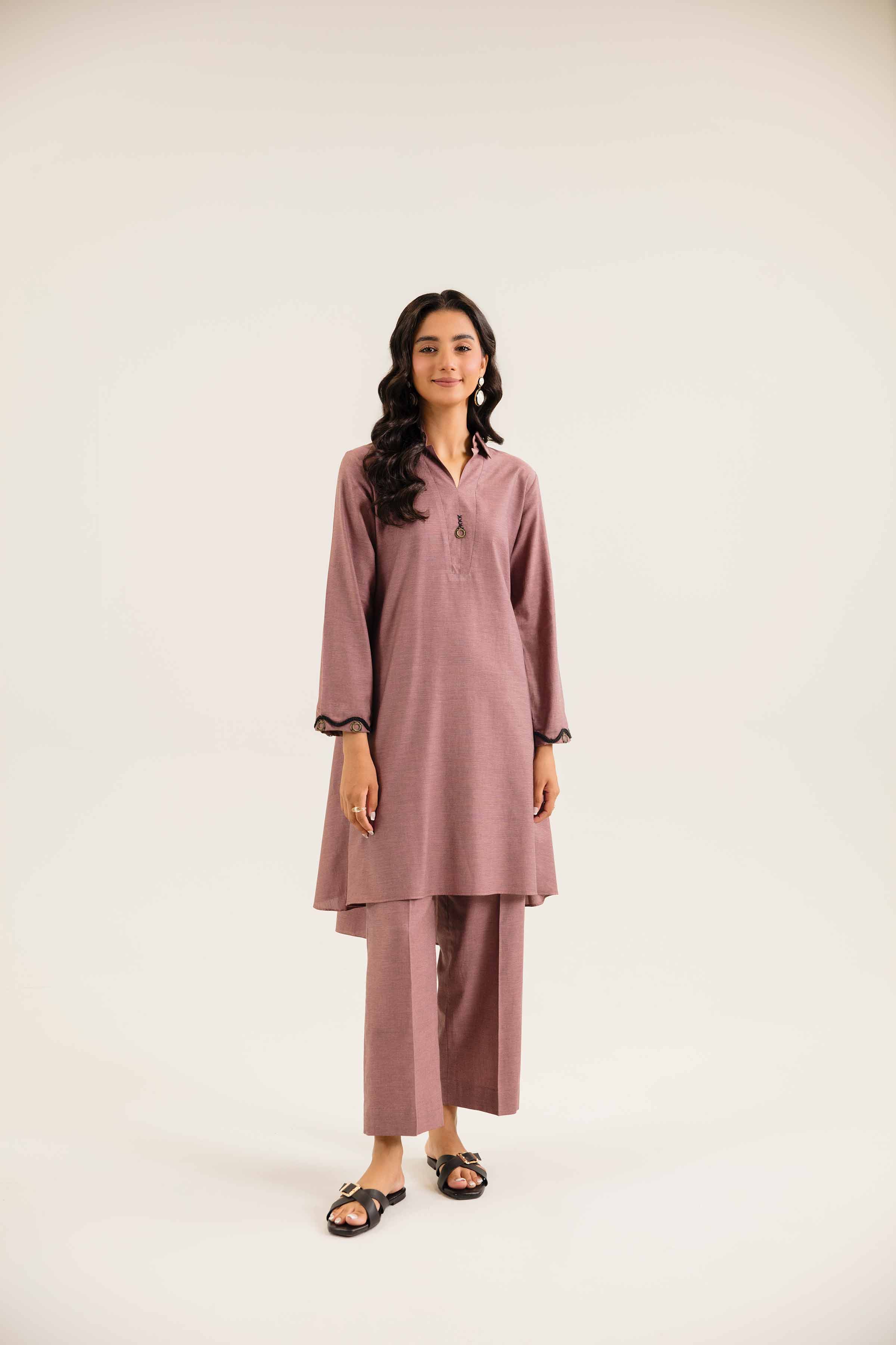 NishatUK - Brown Solids Yarn Dyed 2-piece ready to wear Dress