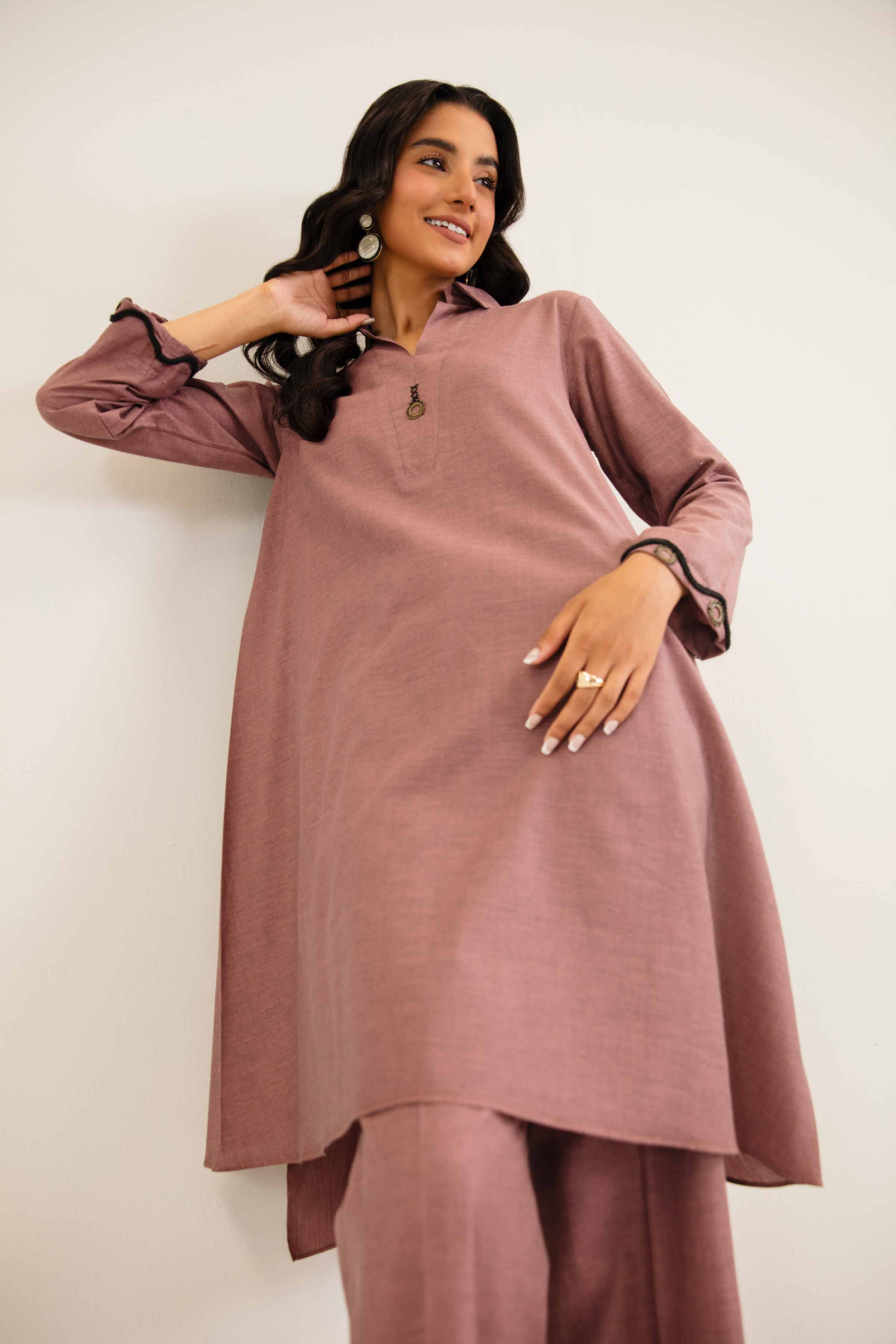 NishatUK - Brown Solids Yarn Dyed 2-piece ready to wear Dress