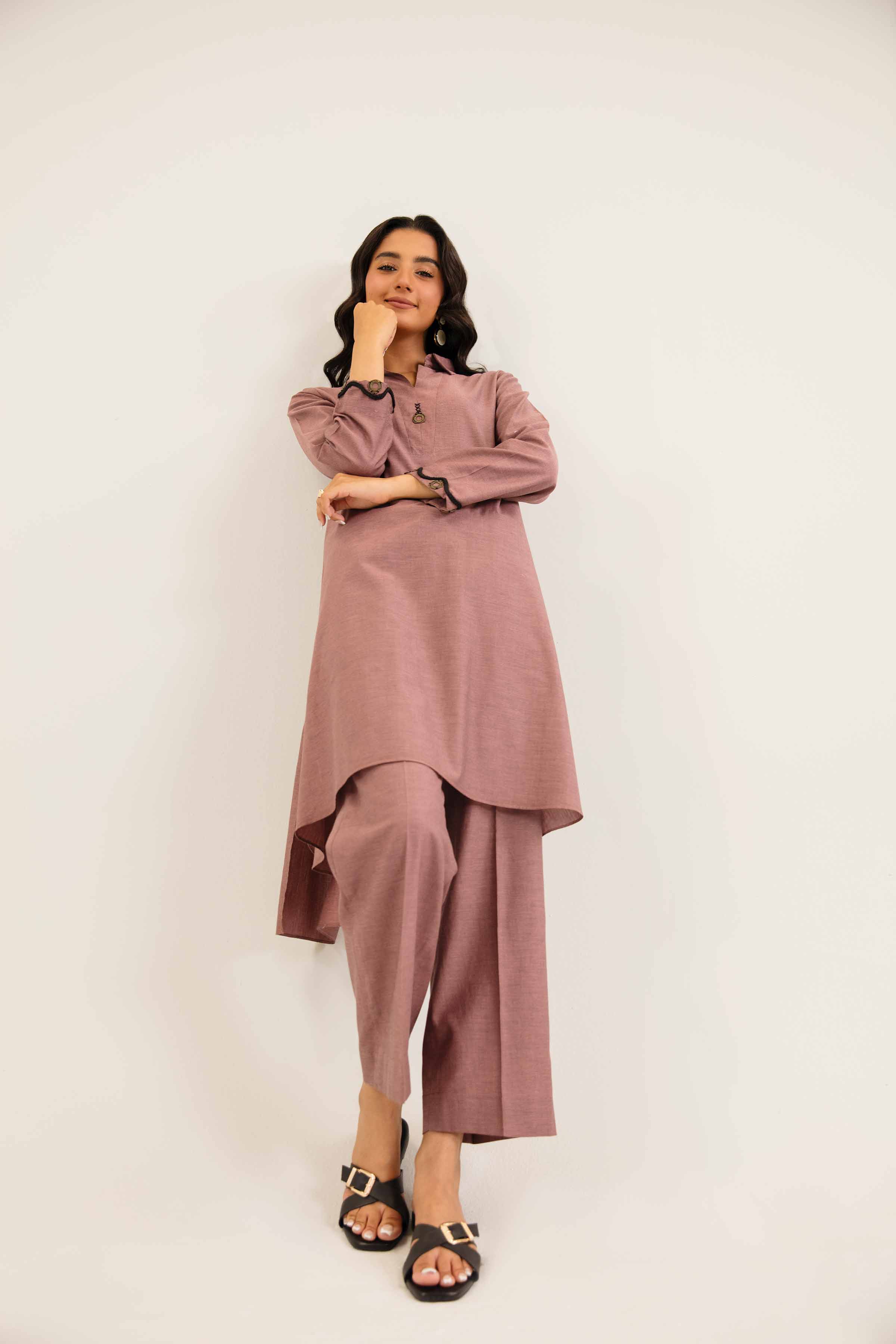NishatUK - Brown Solids Yarn Dyed 2-piece ready to wear Dress