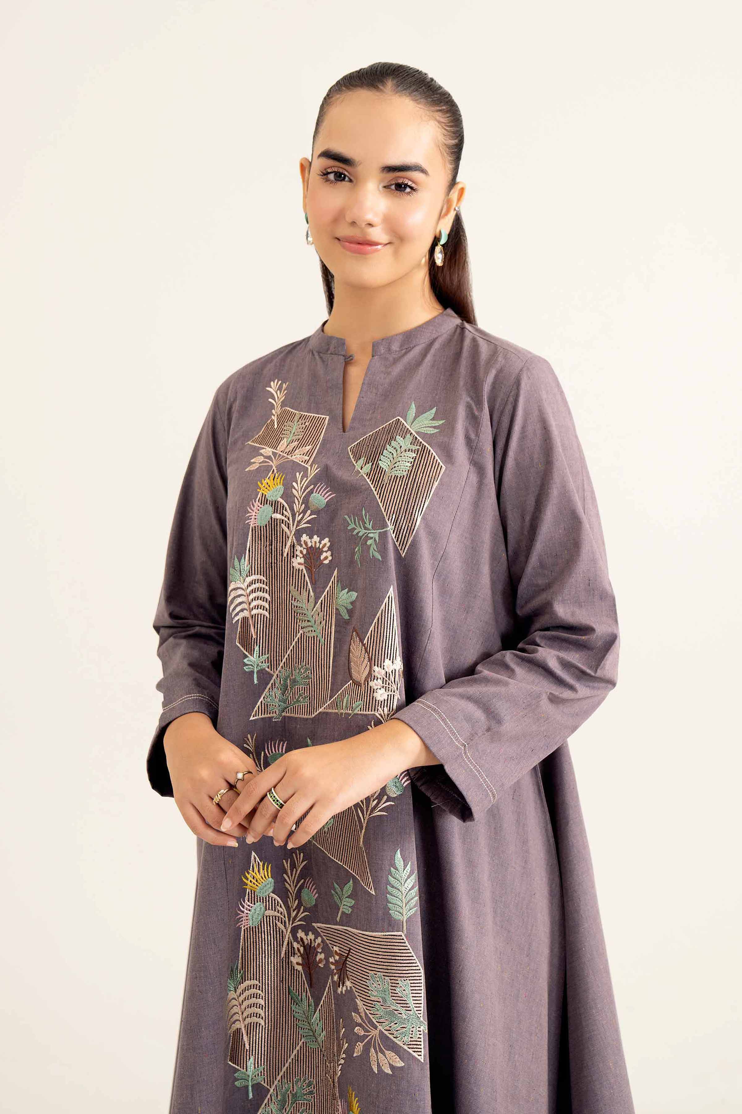 NishatUK - Brown Embroidered Yarn Dyed 1-piece ready to wear Shirt