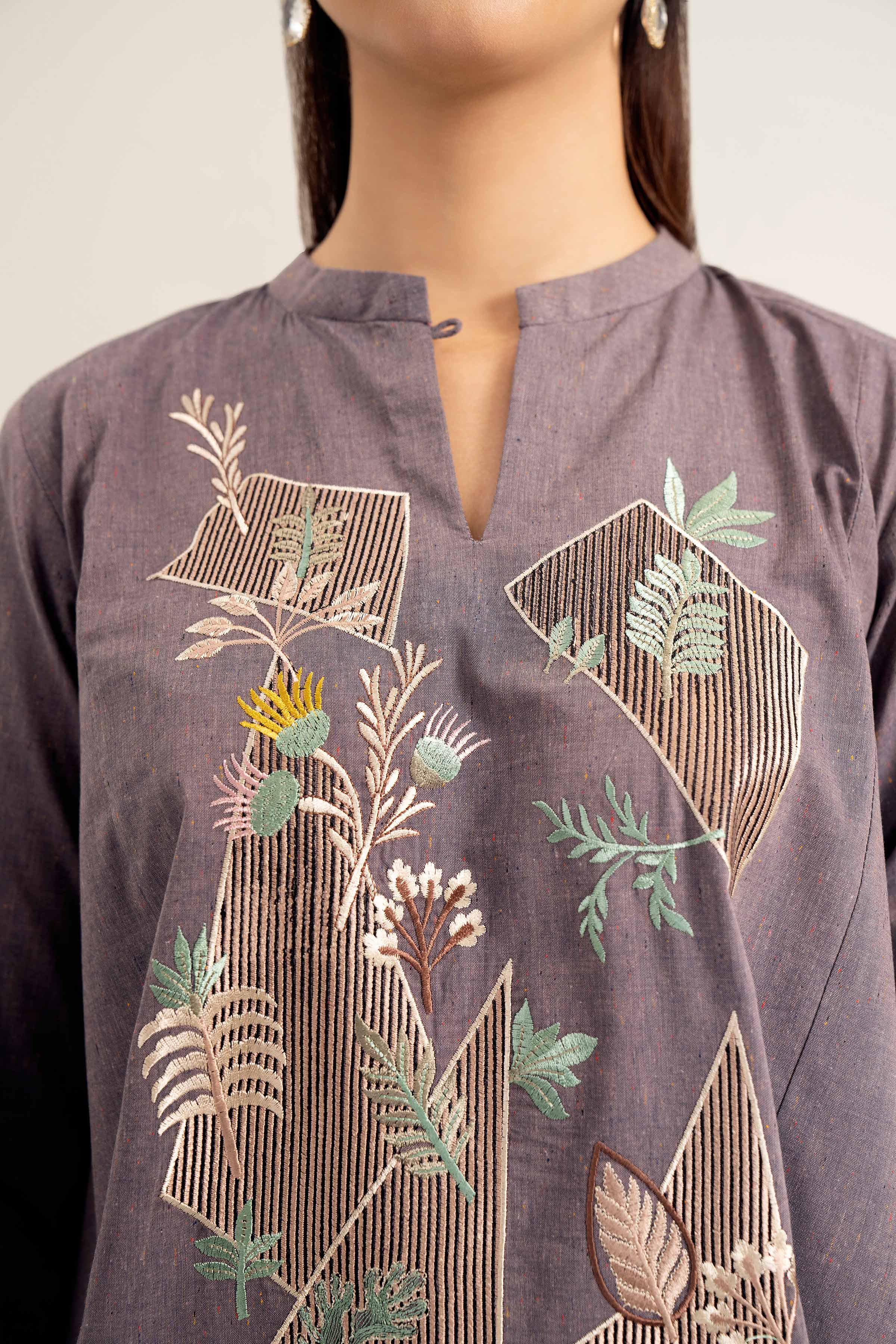 NishatUK - Brown Embroidered Yarn Dyed 1-piece ready to wear Shirt
