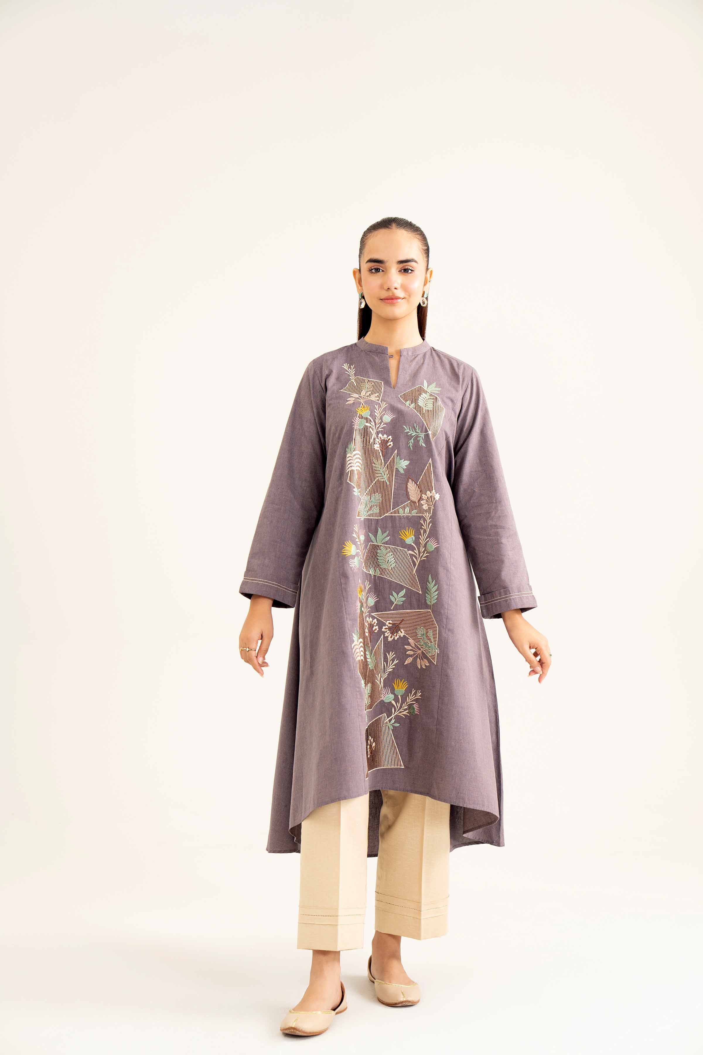 NishatUK - Brown Embroidered Yarn Dyed 1-piece ready to wear Shirt