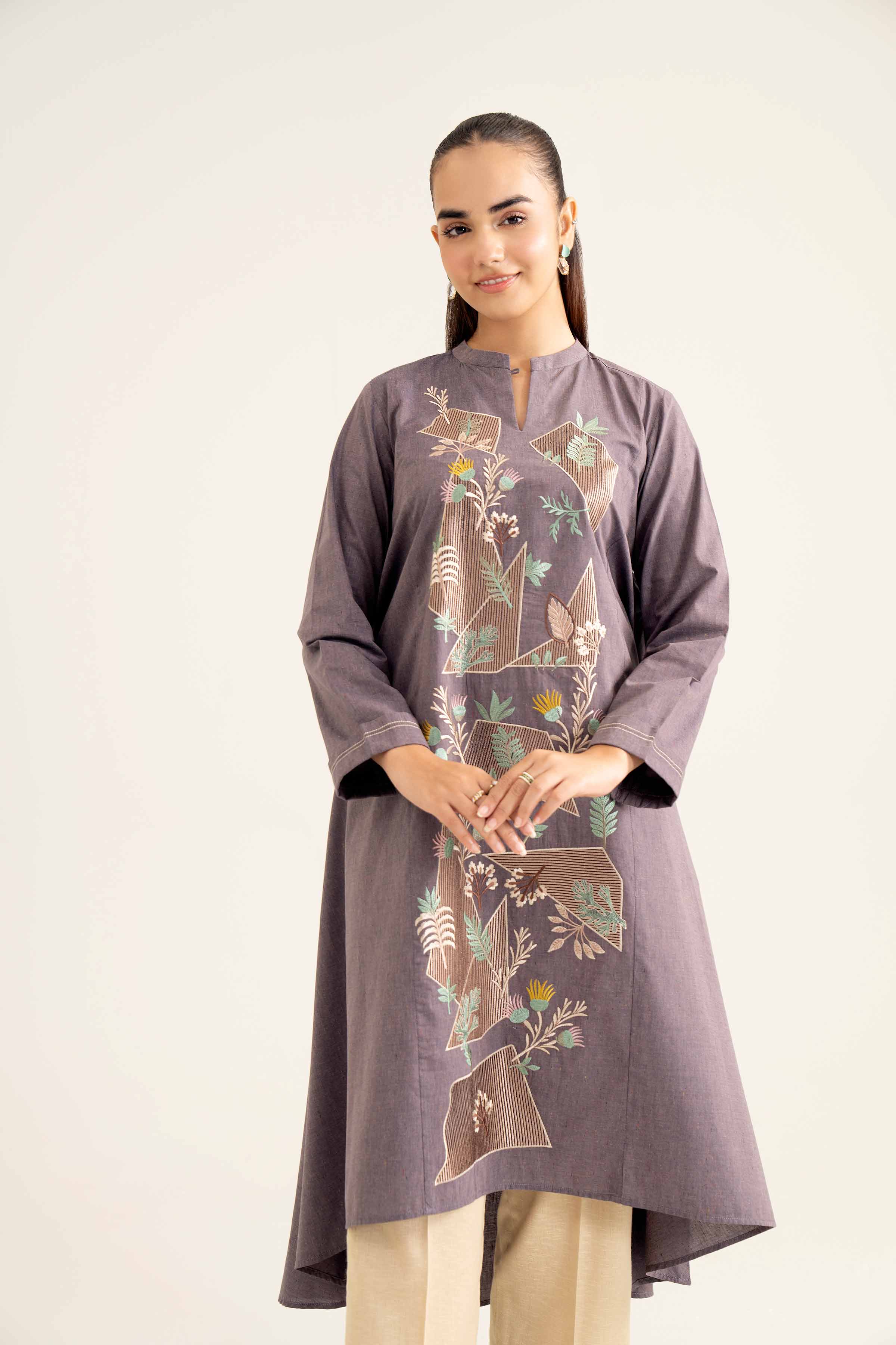 NishatUK - Brown Embroidered Yarn Dyed 1-piece ready to wear Shirt