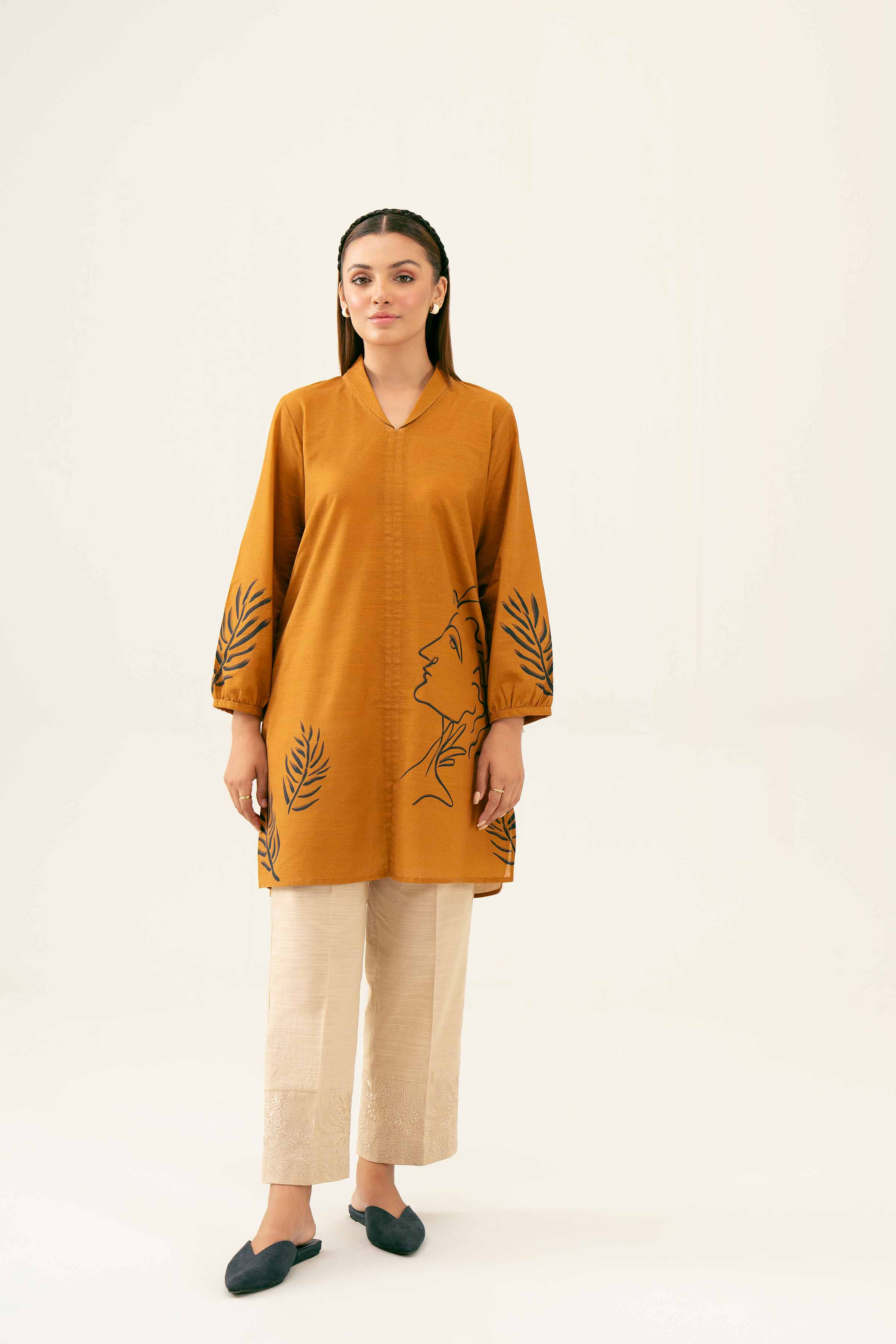 NishatUK - Brown Printed Khaddar 1-piece ready to wear Tunic