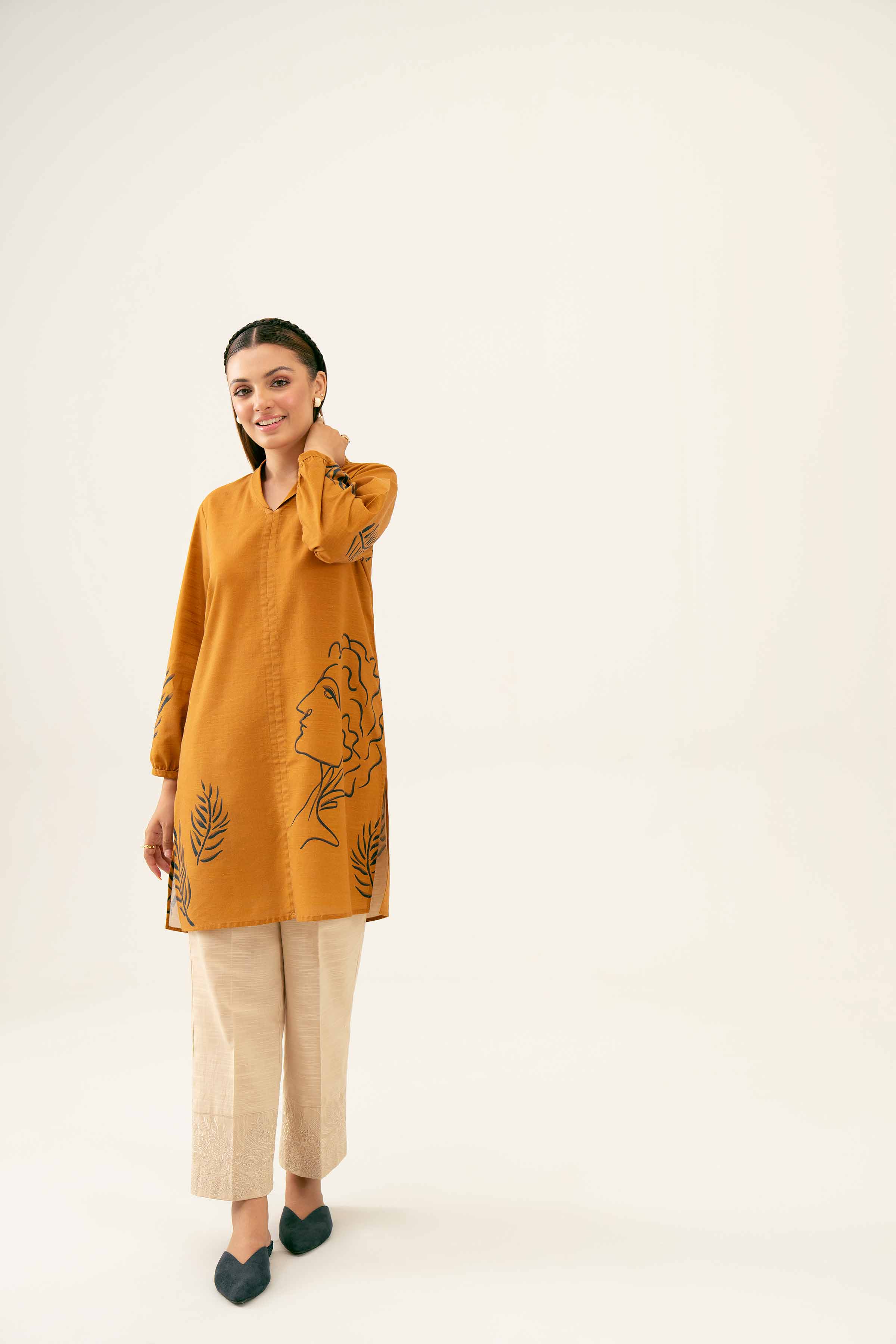 NishatUK - Brown Printed Khaddar 1-piece ready to wear Tunic
