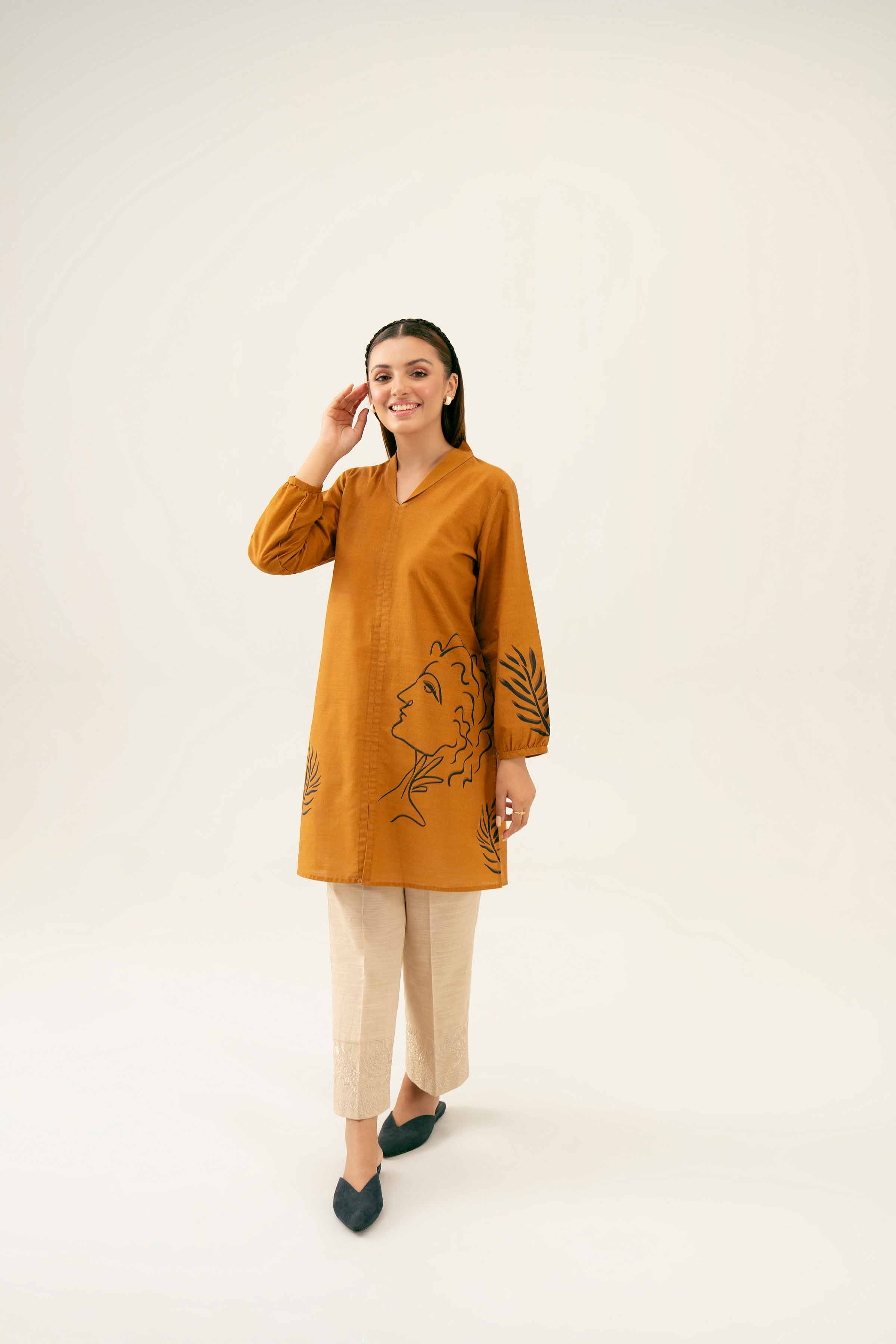 NishatUK - Brown Printed Khaddar 1-piece ready to wear Tunic