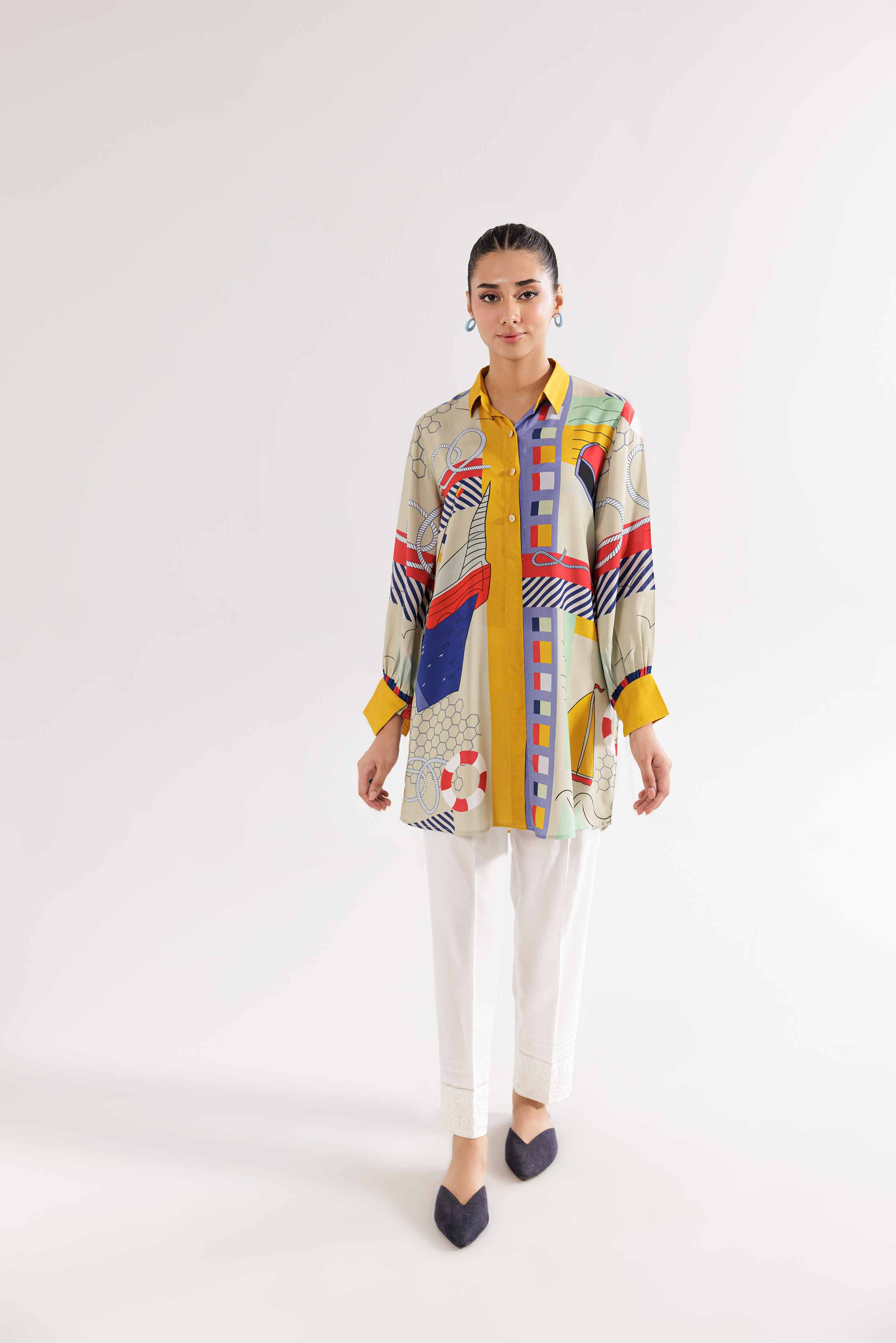 NishatUK - Beige Printed Linen 1-piece ready to wear Tunic