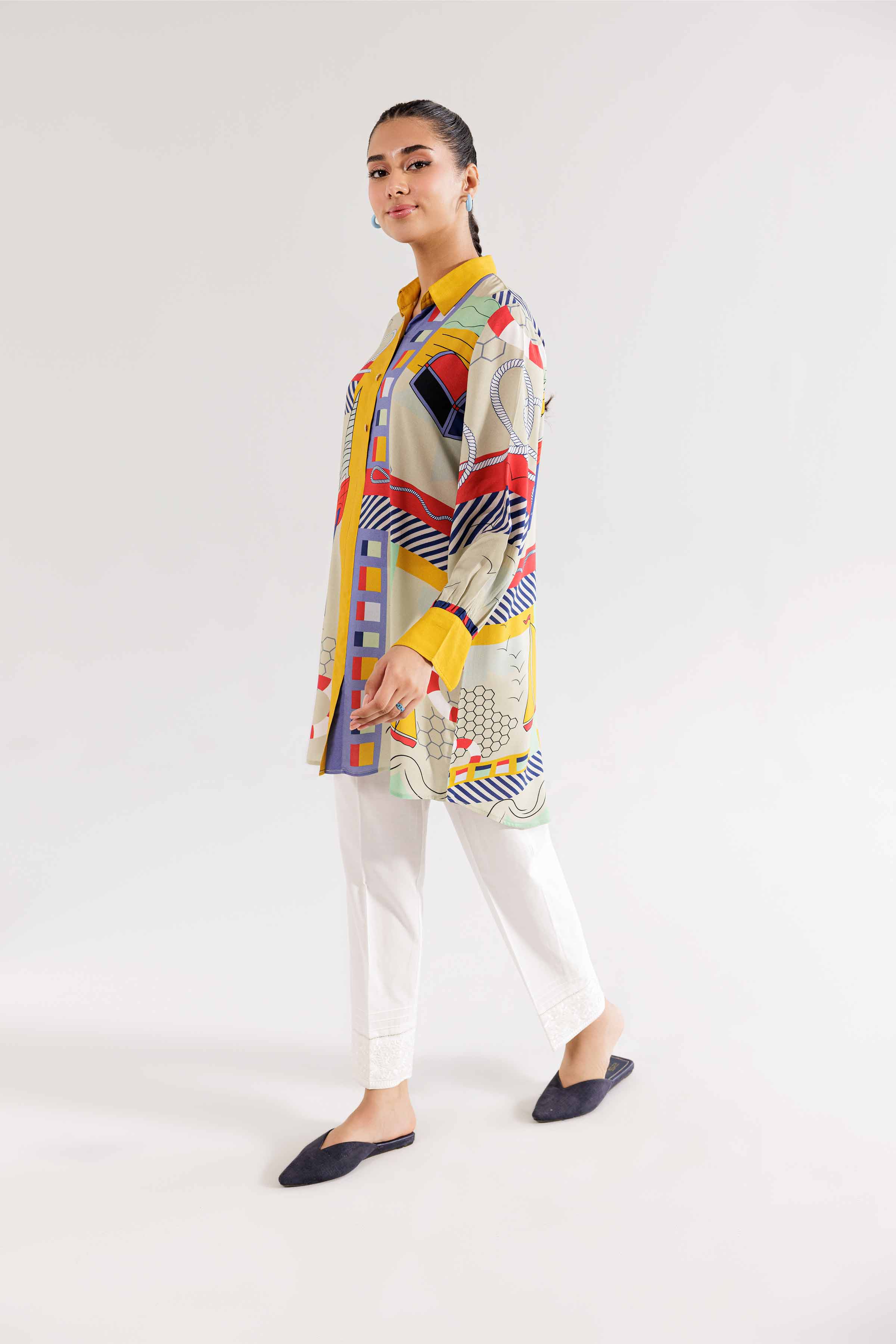 NishatUK - Beige Printed Linen 1-piece ready to wear Tunic