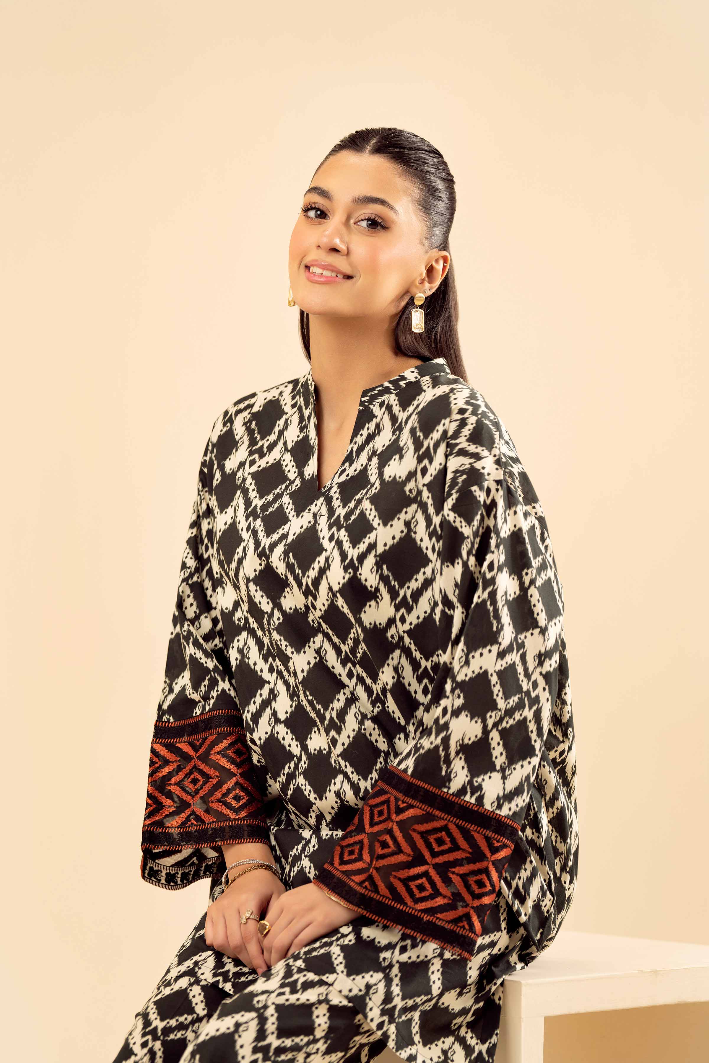 NishatUK - Black Embroidered Cambric 2-piece ready to wear Dress
